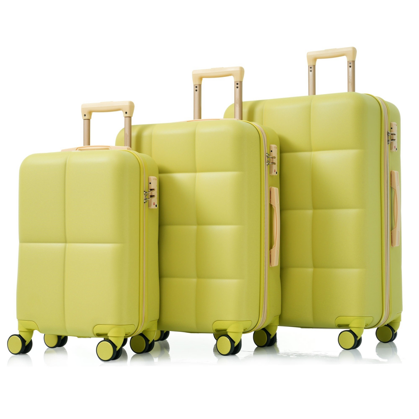 Luggage Set of 3, 20-inch with USB Port, Airline Certified Carry-on Luggage with Cup Holder, ABS Hard Shell Luggage with Spinner Wheels, olive yellow