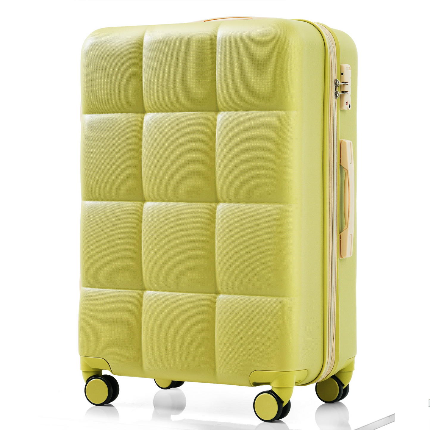 Luggage Set of 3, 20-inch with USB Port, Airline Certified Carry-on Luggage with Cup Holder, ABS Hard Shell Luggage with Spinner Wheels, olive yellow