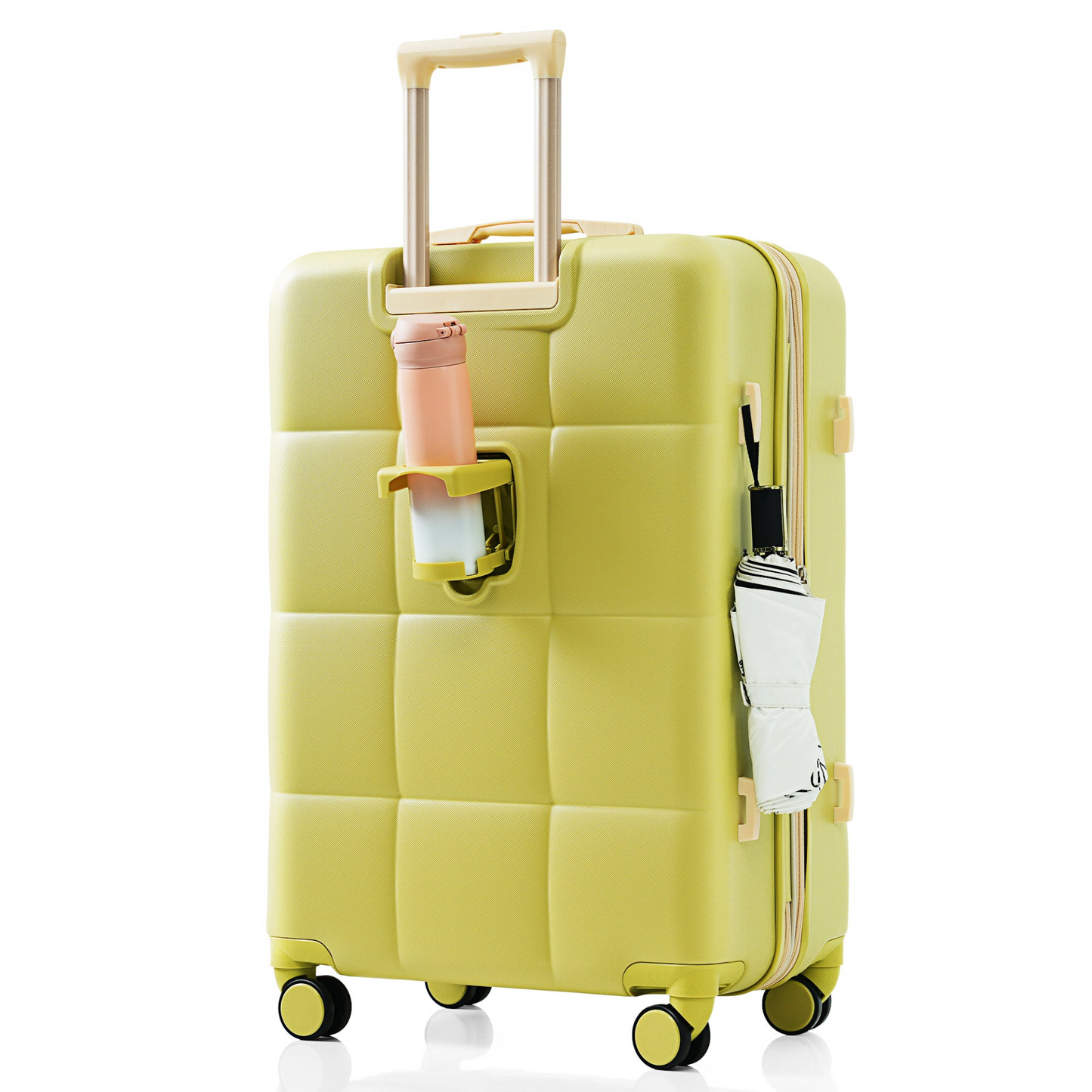 Luggage Set of 3, 20-inch with USB Port, Airline Certified Carry-on Luggage with Cup Holder, ABS Hard Shell Luggage with Spinner Wheels, olive yellow