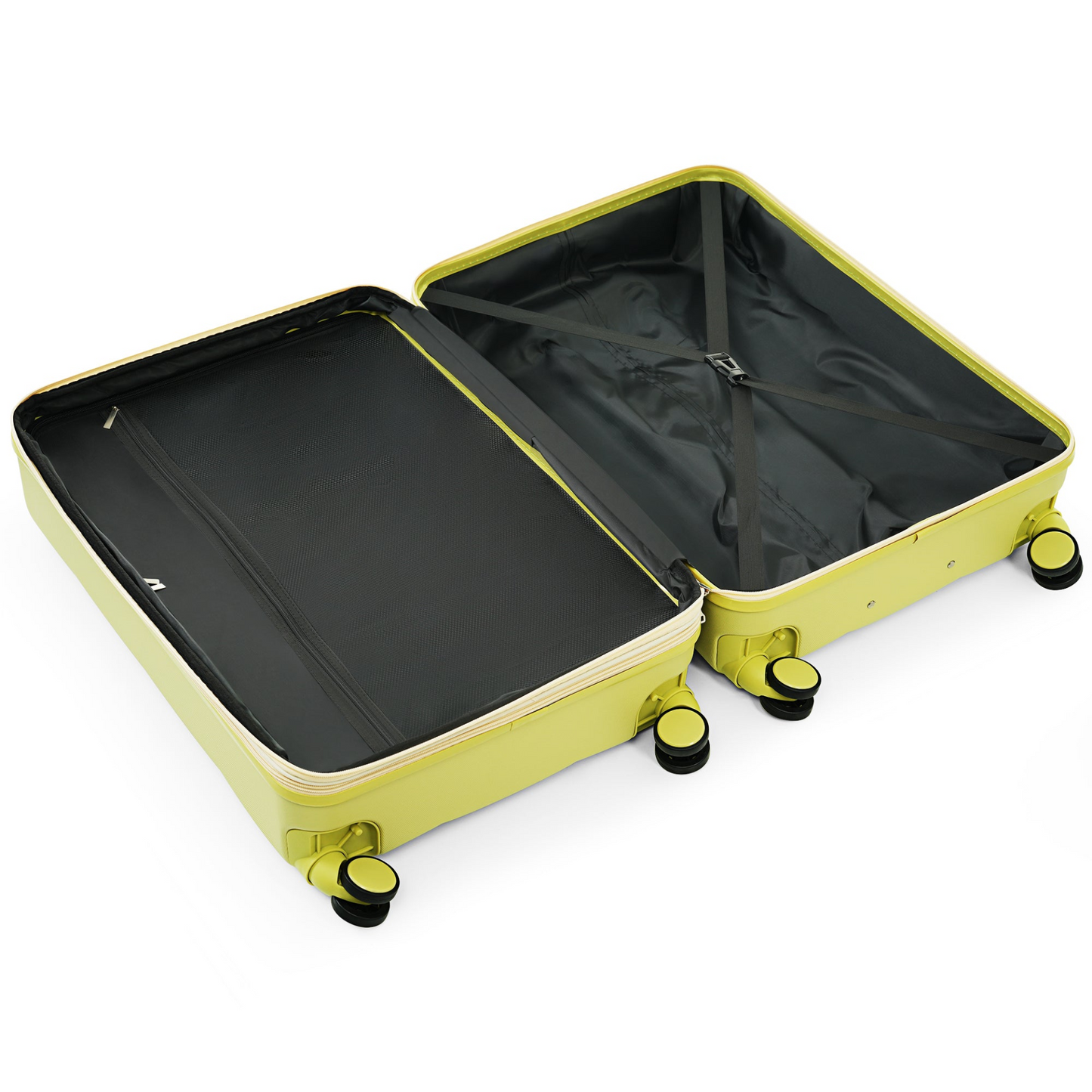 Luggage Set of 3, 20-inch with USB Port, Airline Certified Carry-on Luggage with Cup Holder, ABS Hard Shell Luggage with Spinner Wheels, olive yellow