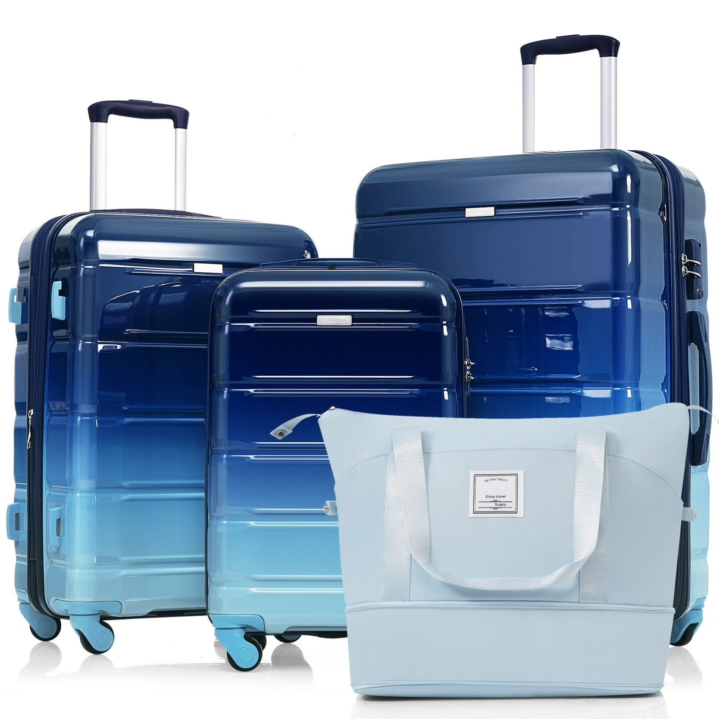 Luggage Sets 4 Piece, 20-inch with USB Port, Expandable ABS Durable Suitcase with Travel Bag, Cup Holder, ABS+PC Hard Shell Luggage with Spinner Wheels, Gradient Blue