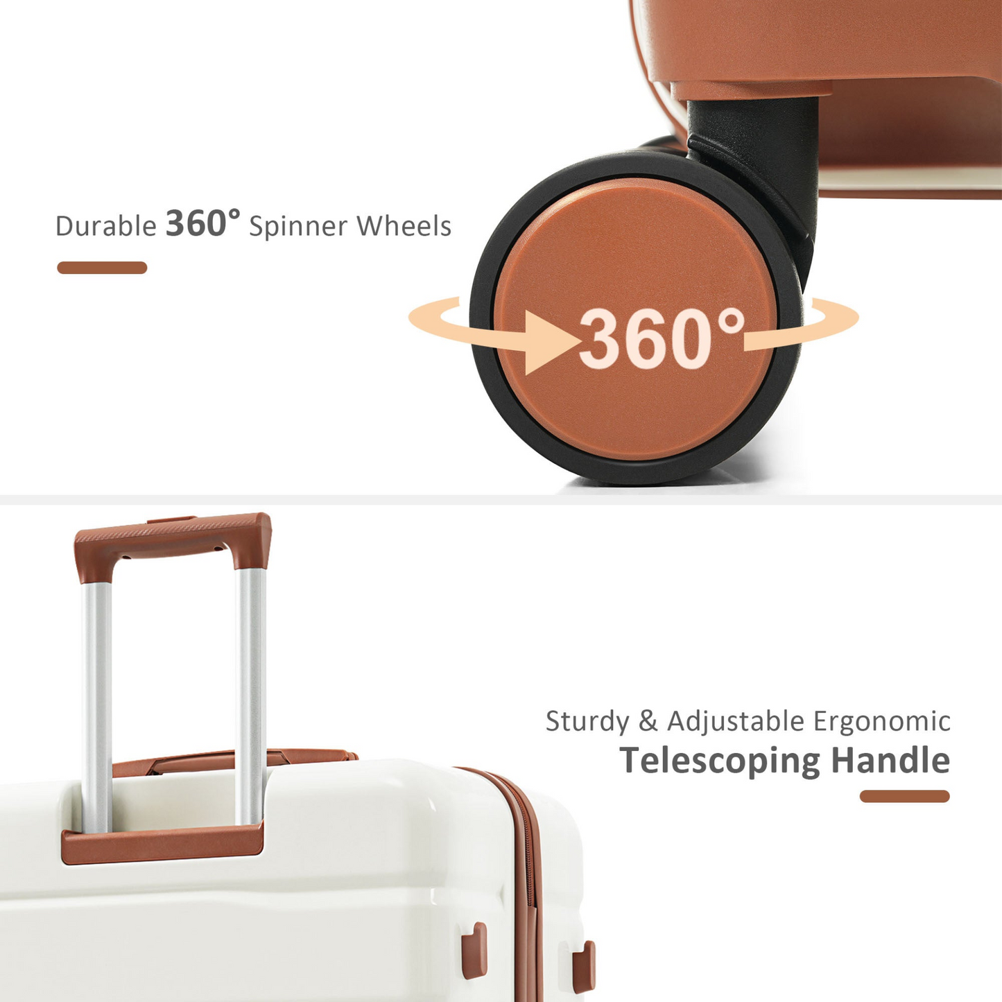 Premium ABS Travel Luggage Set , 3-Piece TSA Lock Suitcase Ensemble with 20, 24, and 28 Inch Sizes with 360° Spinner Wheels, White