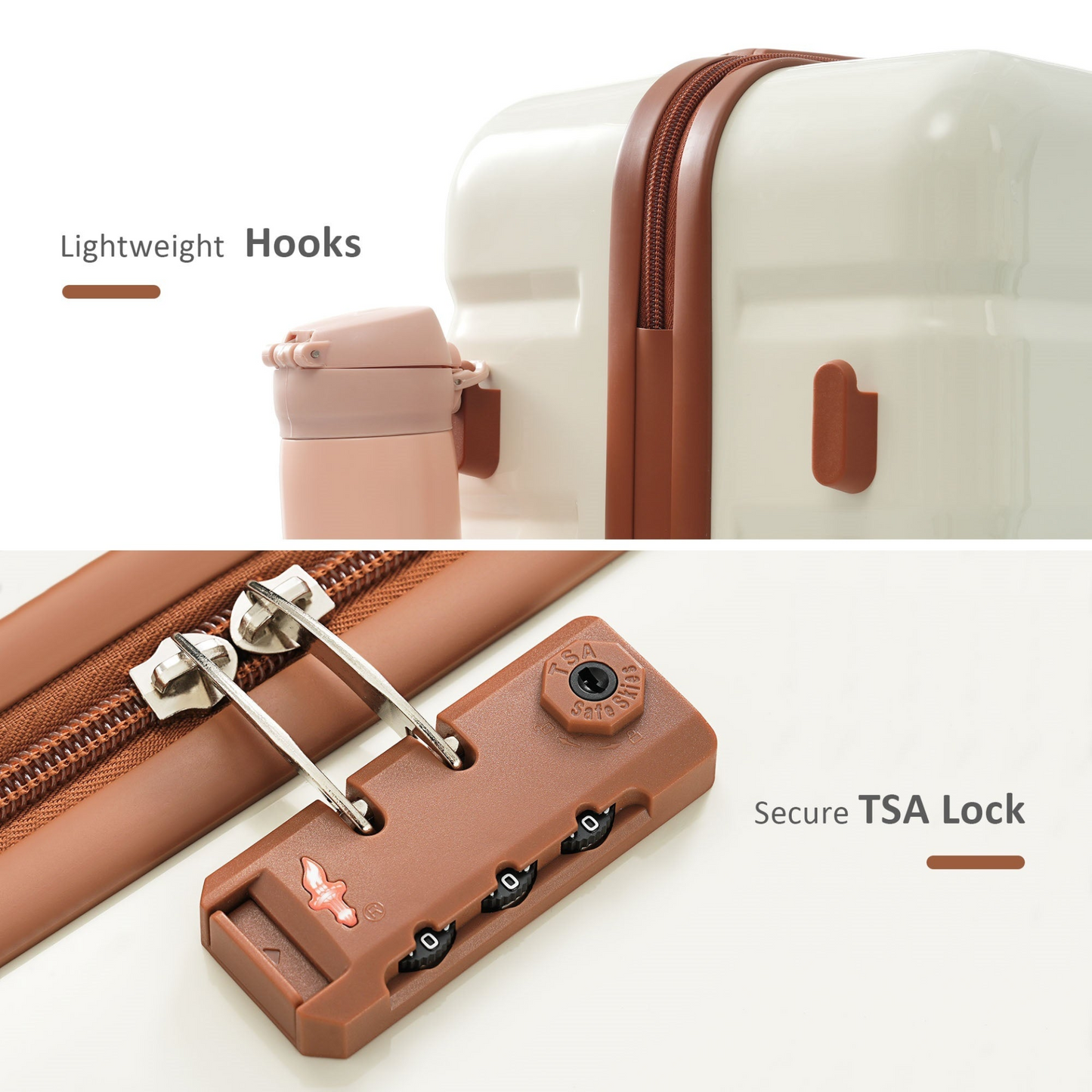 Premium ABS Travel Luggage Set , 3-Piece TSA Lock Suitcase Ensemble with 20, 24, and 28 Inch Sizes with 360° Spinner Wheels, White
