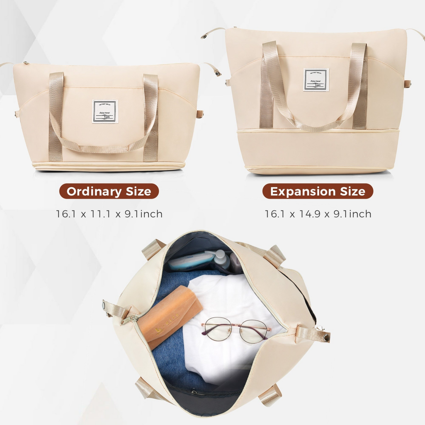 Luggage Sets 4 Piece, Expandable ABS Durable Suitcase with Travel Bag, Carry On Luggage Suitcase Set with 360° Spinner Wheels, ivory and golden