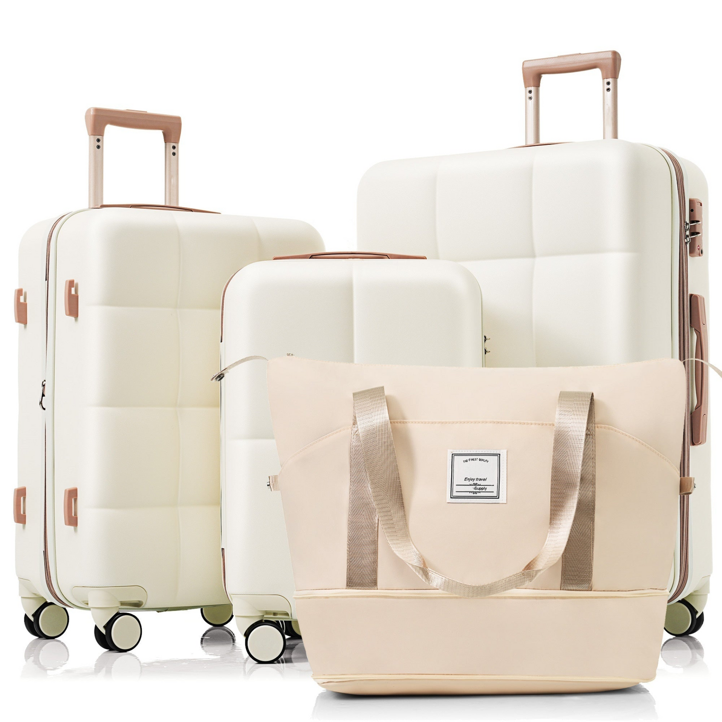 Luggage Sets 4 Piece, 20-inch with USB Port, Expandable ABS Durable Suitcase with Travel Bag, Cup Holder, ABS Hard Shell Luggage with Spinner Wheels, beige