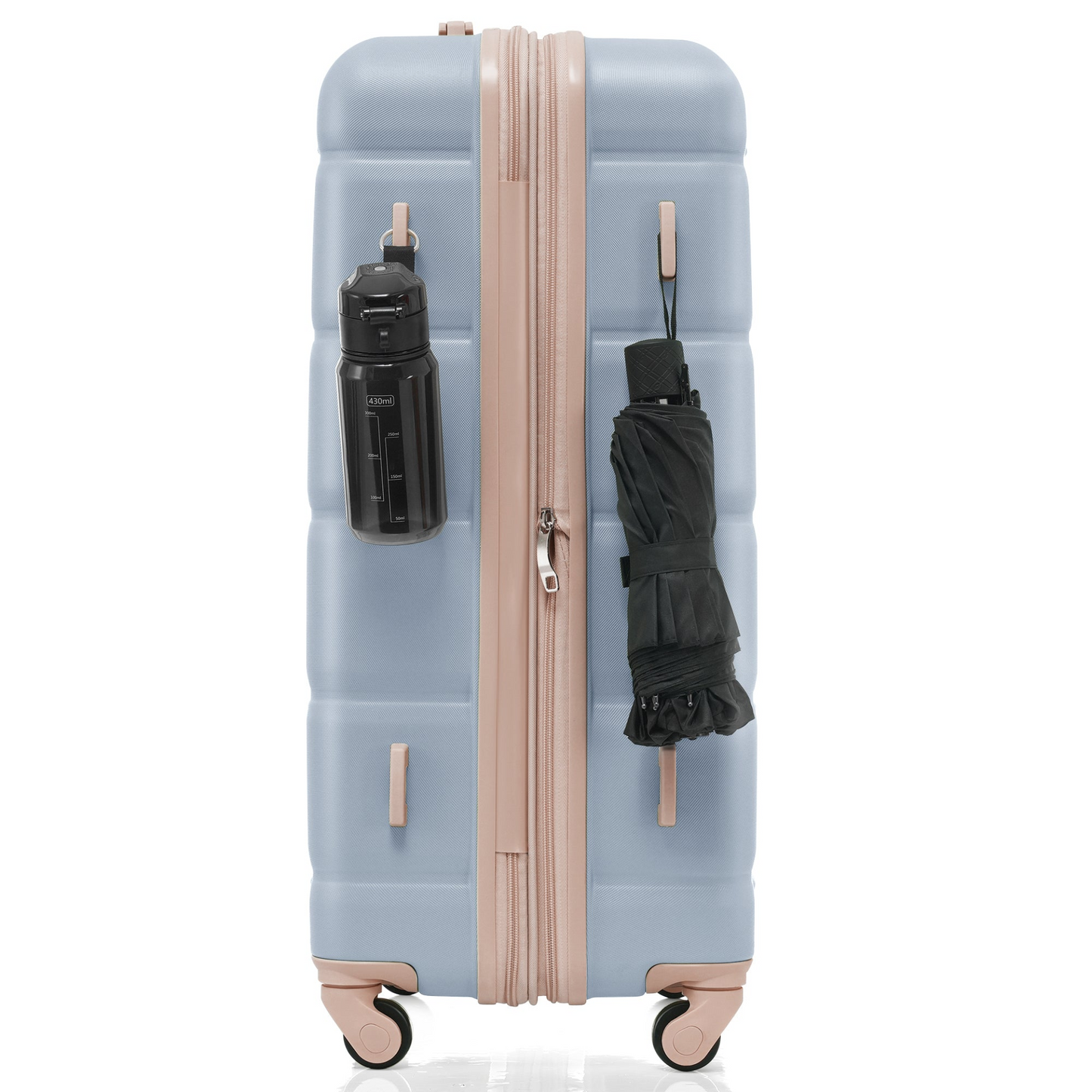 Luggage Set of 3, 20-inch with USB Port, Airline Certified Carry-on Luggage with Cup Holder, ABS Hard Shell Luggage with Spinner Wheels, light blue and golden