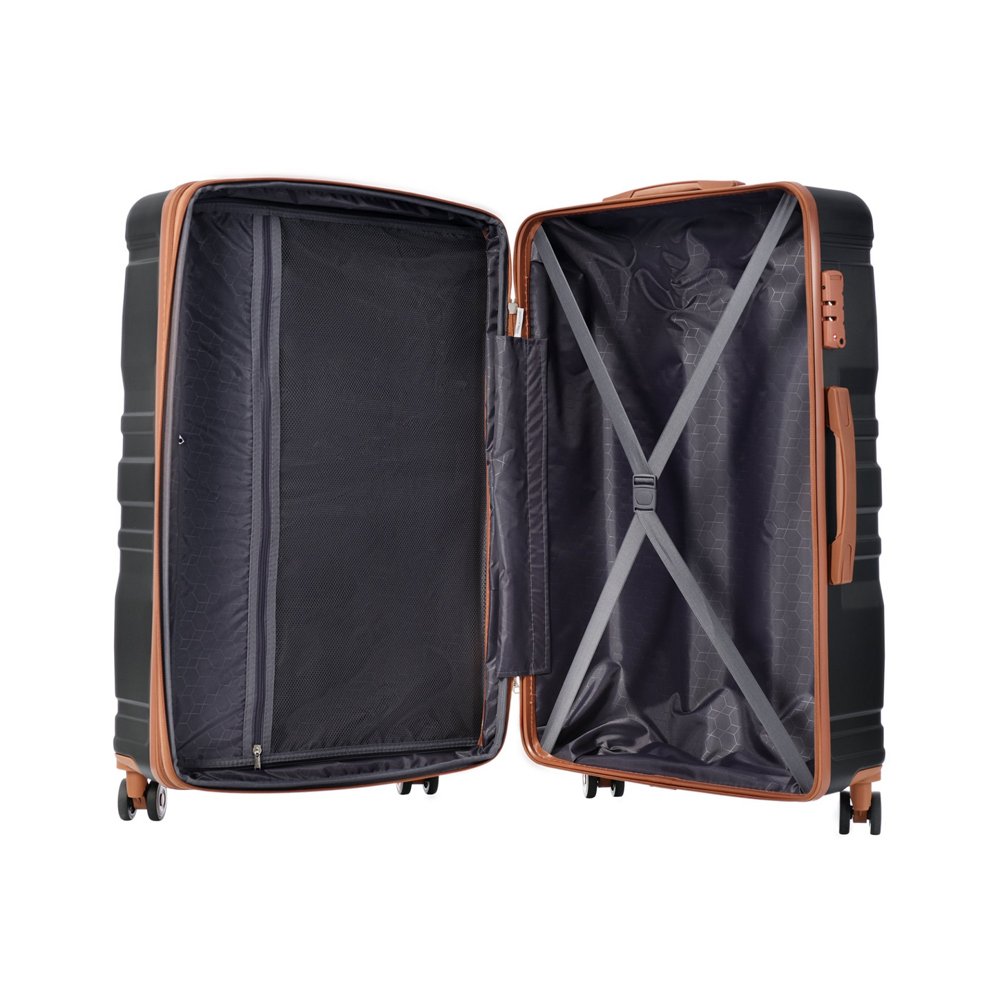 Luggage Sets 4 Piece, Expandable ABS Durable Suitcase with Travel Bag, Carry On Luggage Suitcase Set with 360° Spinner Wheels, black and brown