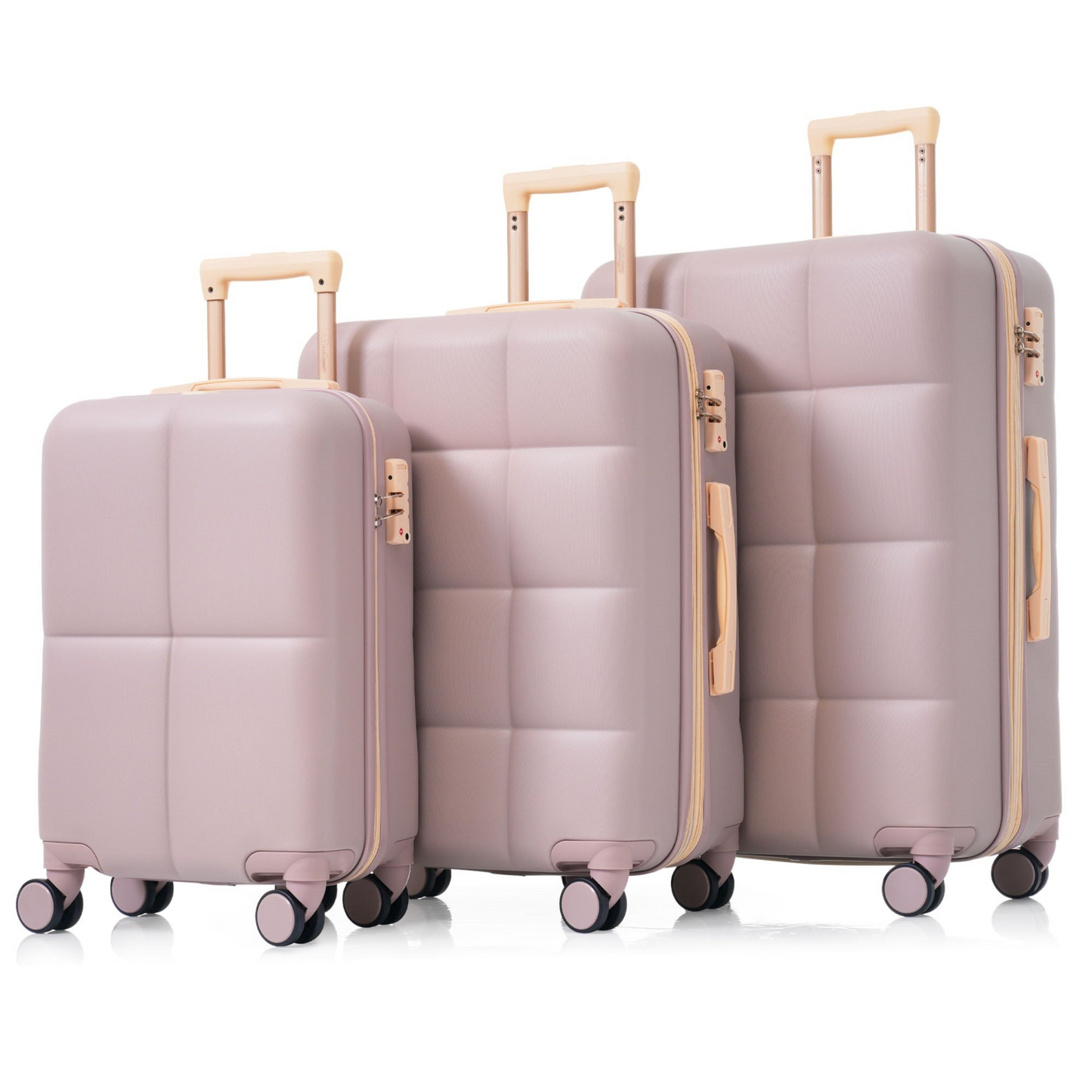 Luggage Set of 3, 20-inch with USB Port, Airline Certified Carry-on Luggage with Cup Holder, ABS Hard Shell Luggage with Spinner Wheels, RosyBrown