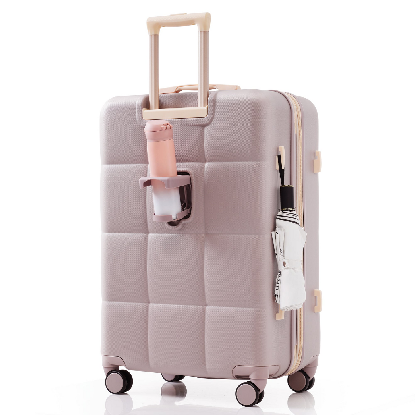 Luggage Set of 3, 20-inch with USB Port, Airline Certified Carry-on Luggage with Cup Holder, ABS Hard Shell Luggage with Spinner Wheels, RosyBrown