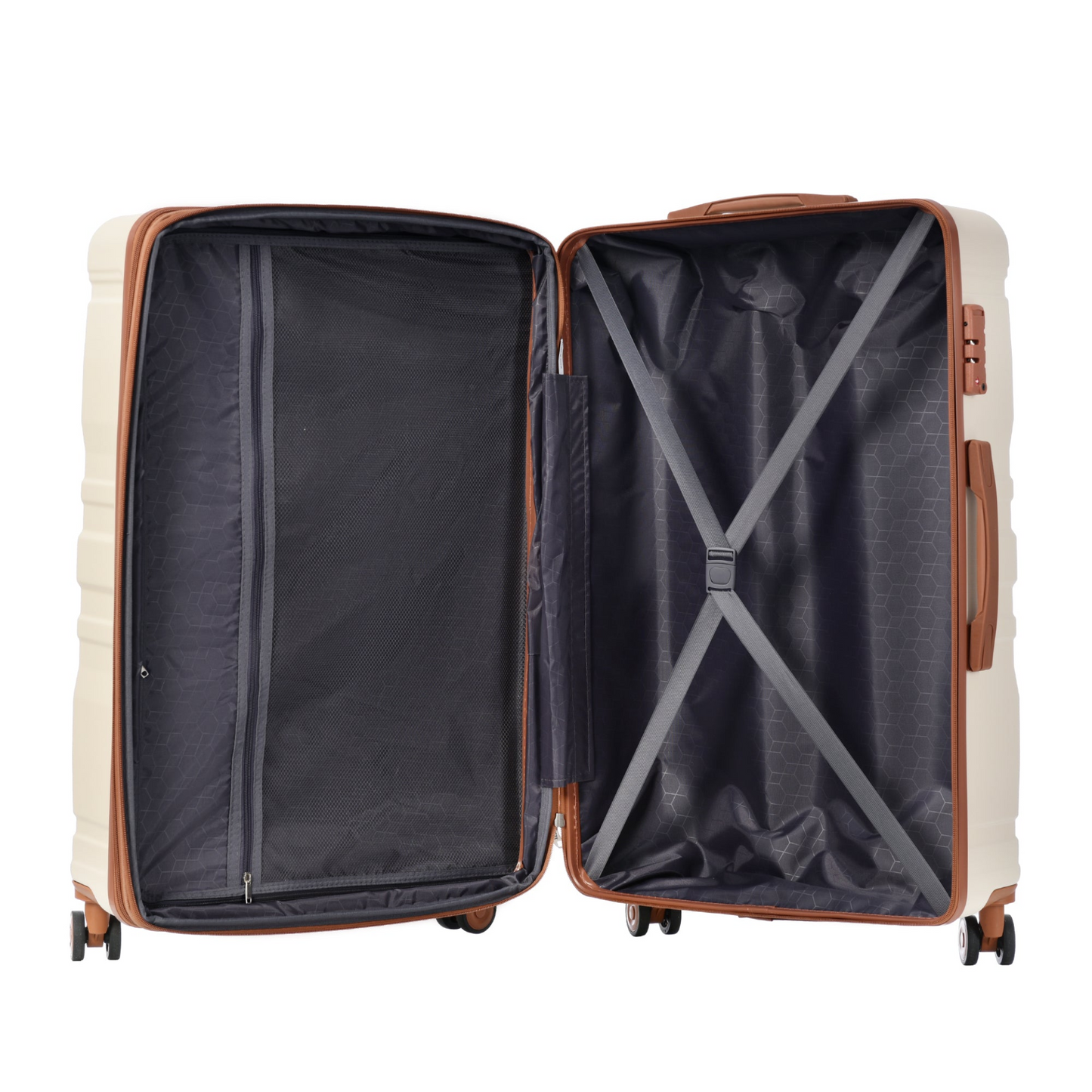 Luggage Sets New Model Expandable ABS Hardshell 3pcs Clearance Luggage Hardside Lightweight Durable Suitcase sets Spinner Wheels Suitcase with TSA Lock 20''24''28''(Beige and Brown)