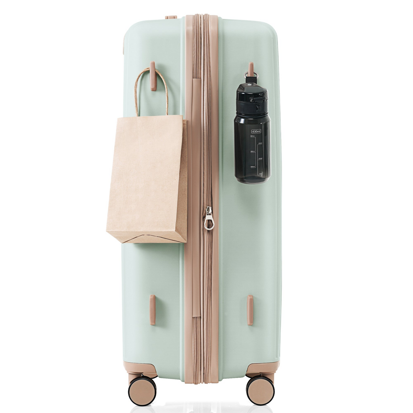 Luggage Sets 3 Piece Suitcase Set 20/24/28 with USB Port,Carry on Luggage Airline Approved,PP Lightweight Suitcase with Spinner Wheels,grey green and golden