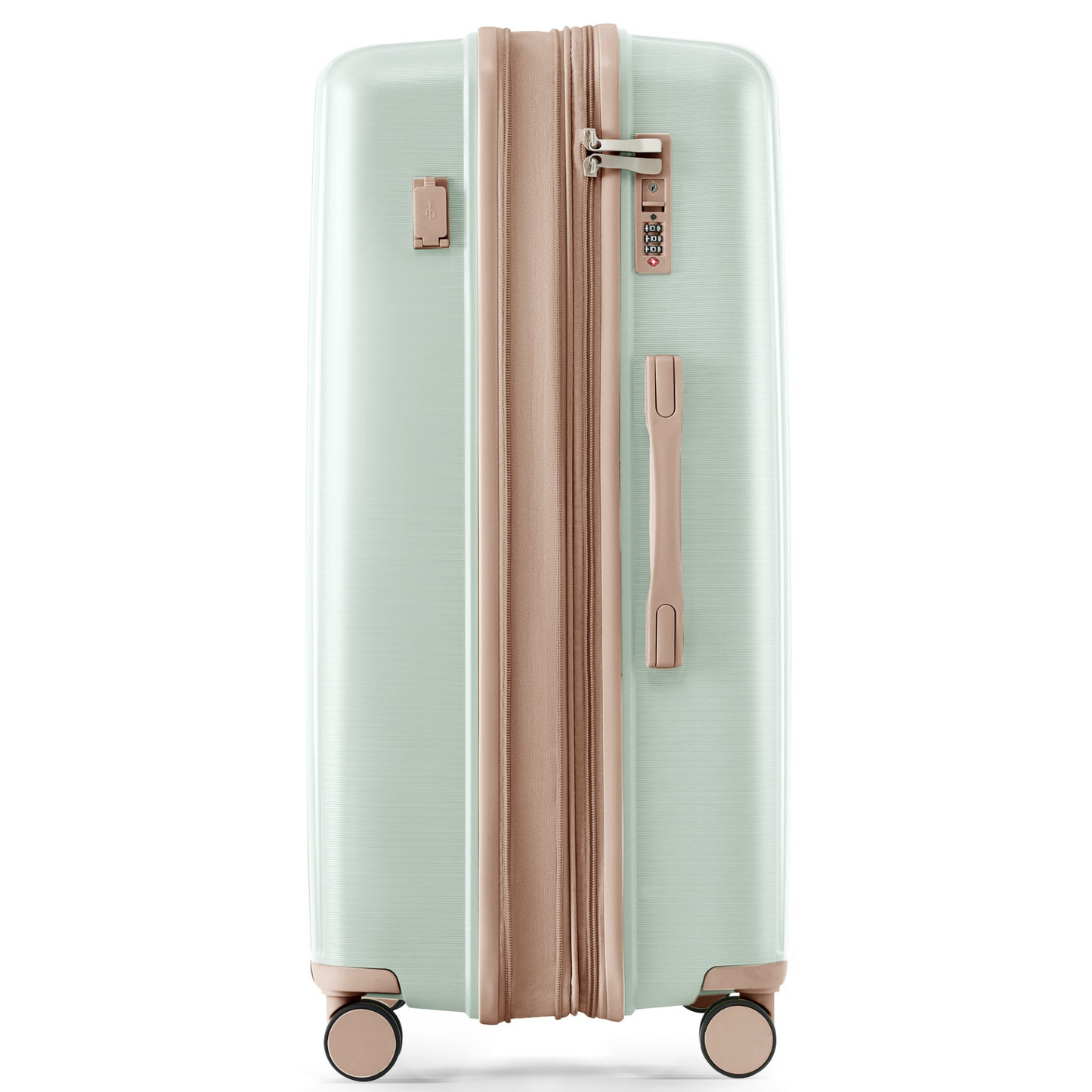 Luggage Sets 3 Piece Suitcase Set 20/24/28 with USB Port,Carry on Luggage Airline Approved,PP Lightweight Suitcase with Spinner Wheels,grey green and golden