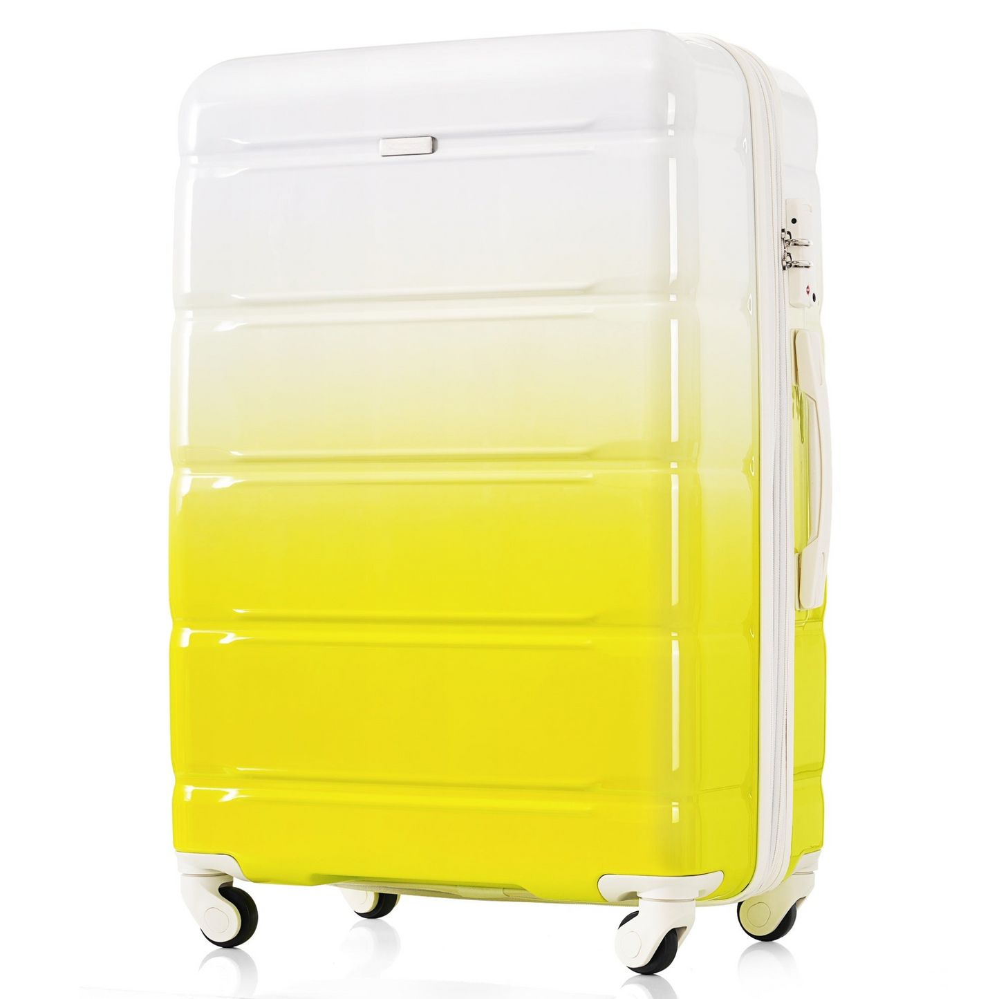Luggage Set of 3, 20-inch with USB Port, Airline Certified Carry-on Luggage with Cup Holder, ABS+PC Hard Shell Luggage with Spinner Wheels, lemon yellow, New Products In Stock Mid May