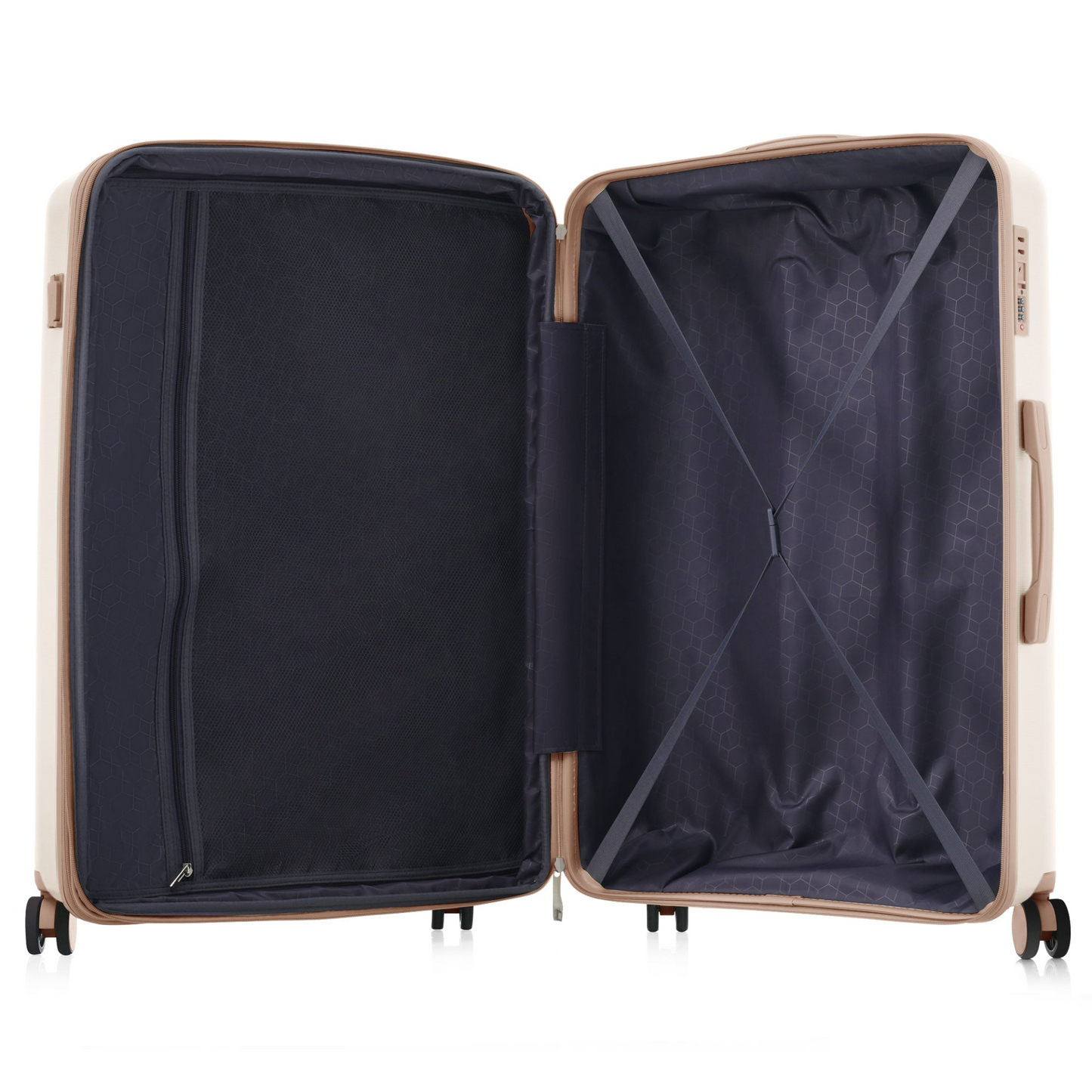 Luggage Sets 3 Piece Suitcase Set 20/24/28 with USB Port,Carry on Luggage Airline Approved,PP Lightweight Suitcase with Spinner Wheels,ivory and golden