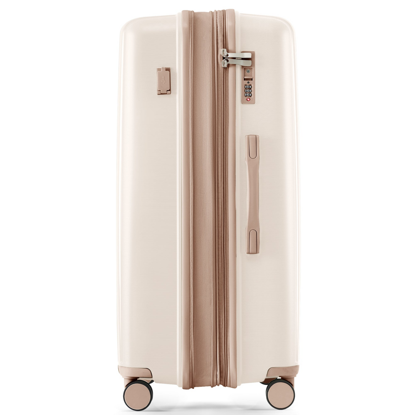 Luggage Sets 3 Piece Suitcase Set 20/24/28 with USB Port,Carry on Luggage Airline Approved,PP Lightweight Suitcase with Spinner Wheels,ivory and golden