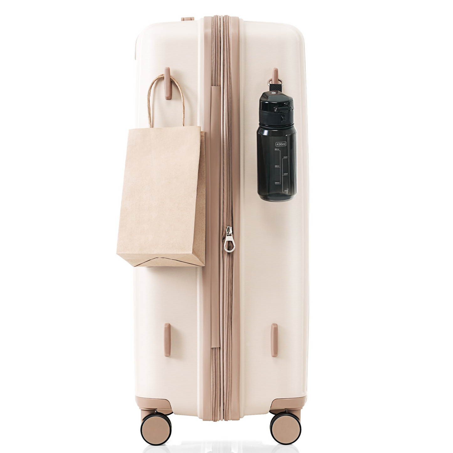 Luggage Sets 3 Piece Suitcase Set 20/24/28 with USB Port,Carry on Luggage Airline Approved,PP Lightweight Suitcase with Spinner Wheels,ivory and golden