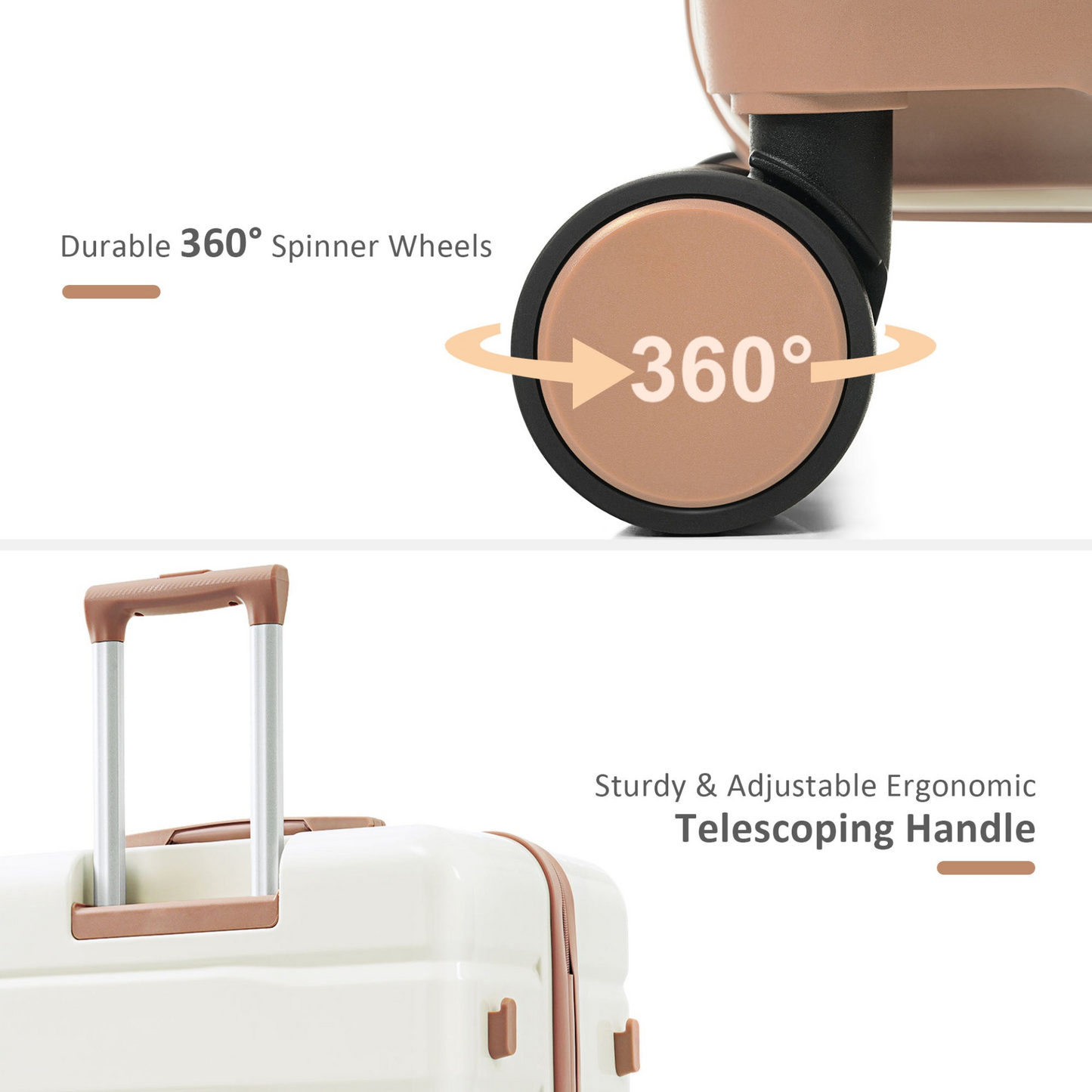 Luggage Sets 4 Piece, ABS Durable Suitcase with Travel Bag, ABS Hard Shell Luggage with Spinner Wheels, ivory and golden