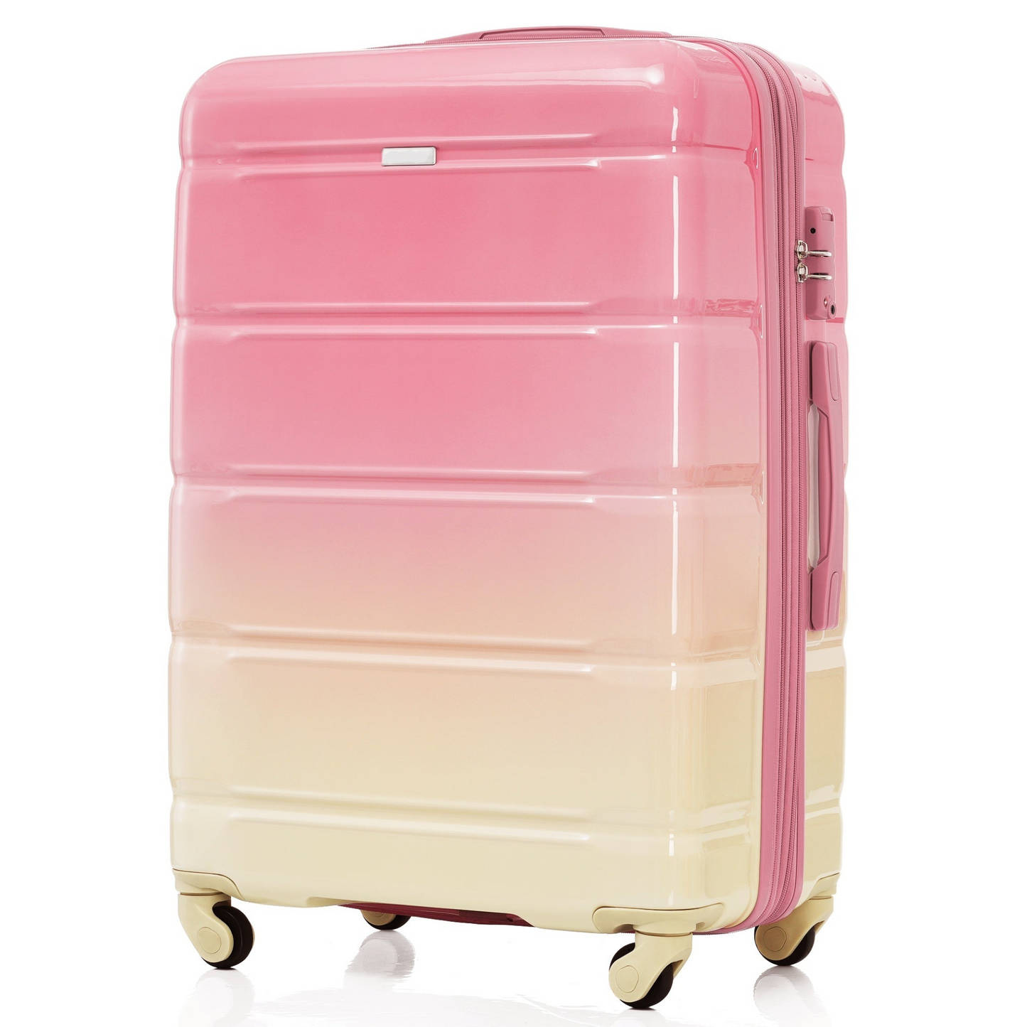 Luggage Set of 3, 20-inch with USB Port, Airline Certified Carry-on Luggage with Cup Holder, ABS+PC Hard Shell Luggage with Spinner Wheels, Gradient Pink