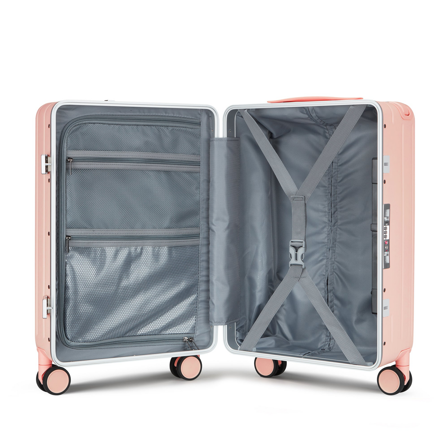 Aluminum Frame 20 Inch with Front Open Carry-on Luggage, PC Hard Shell Suitcase, Bounce Wide Handle Pull Rod Luggage with 360°Double Wheels, Built-In TSA Lock, Airline Approved Suitcase for Business