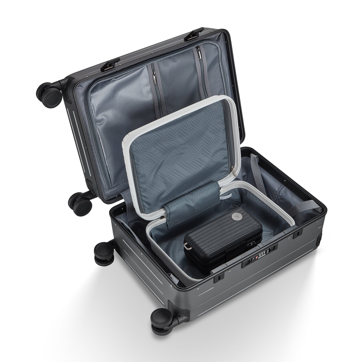 Aluminum Frame 20 Inch with Front Open Carry-on Luggage, PC Hard Shell Suitcase, Bounce Wide Handle Pull Rod Luggage with 360°Double Wheels, Built-In TSA Lock, Airline Approved Suitcase for Business