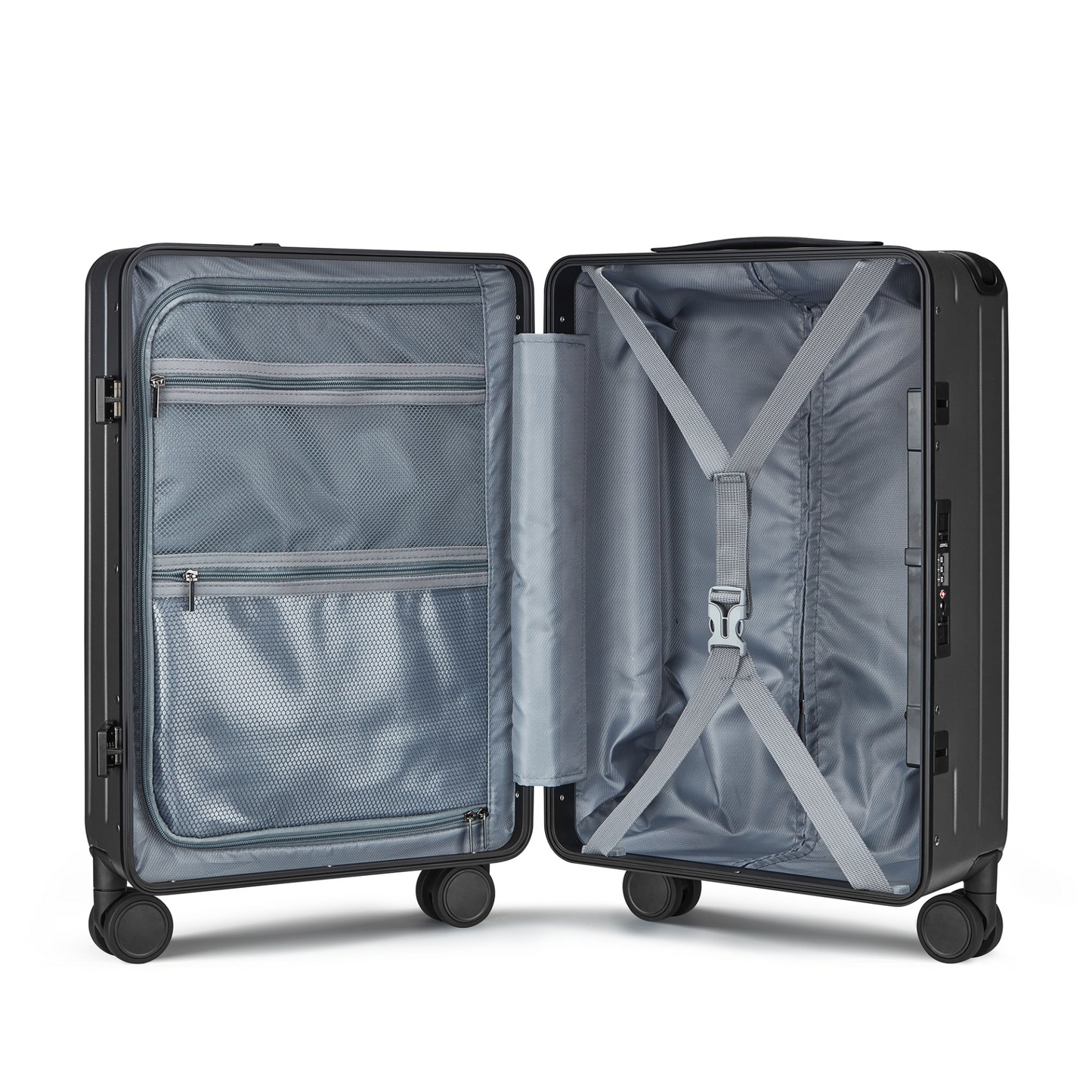 Aluminum Frame 20 Inch with Front Open Carry-on Luggage, PC Hard Shell Suitcase, Bounce Wide Handle Pull Rod Luggage with 360°Double Wheels, Built-In TSA Lock, Airline Approved Suitcase for Business