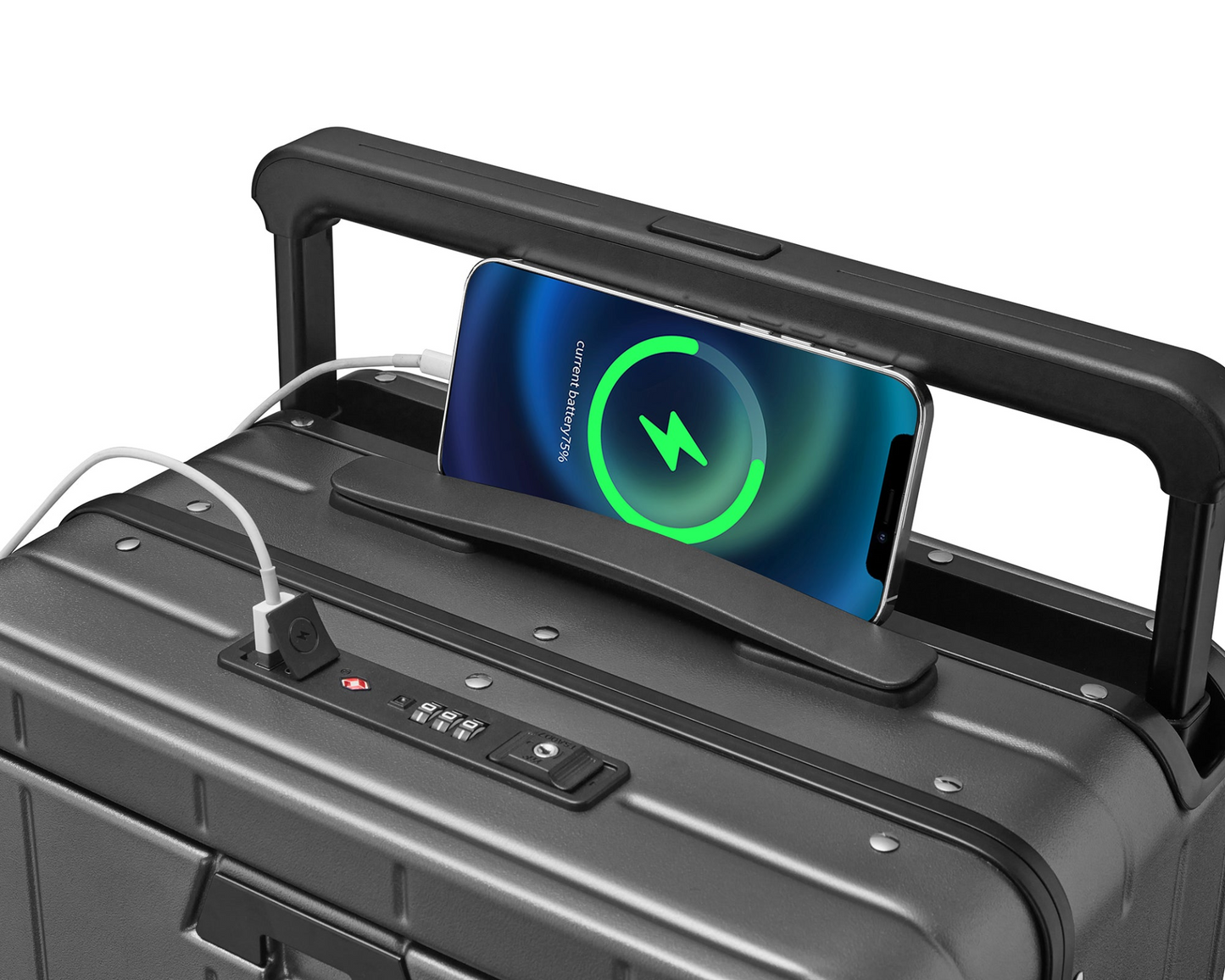 Aluminum Frame 20 Inch with Front Open Carry-on Luggage, PC Hard Shell Suitcase, Bounce Wide Handle Pull Rod Luggage with 360°Double Wheels, Built-In TSA Lock, Airline Approved Suitcase for Business