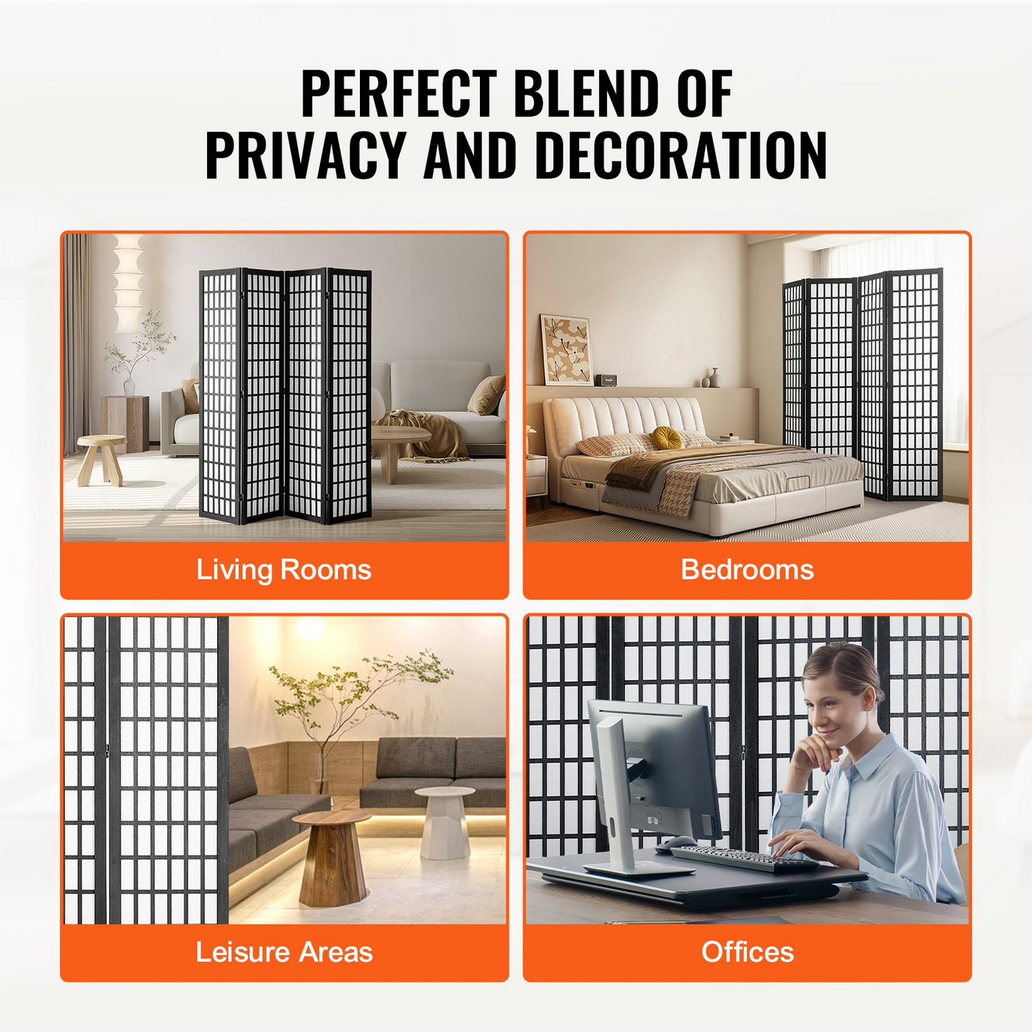 VEVOR Room Divider, 4 Panel Japanese Room Divider, Wood Folding Privacy Screen Indoor, Japanese Partition Dividers Portable Decoration Screens, for Room Separation Home Office Restaurant & Bedroom