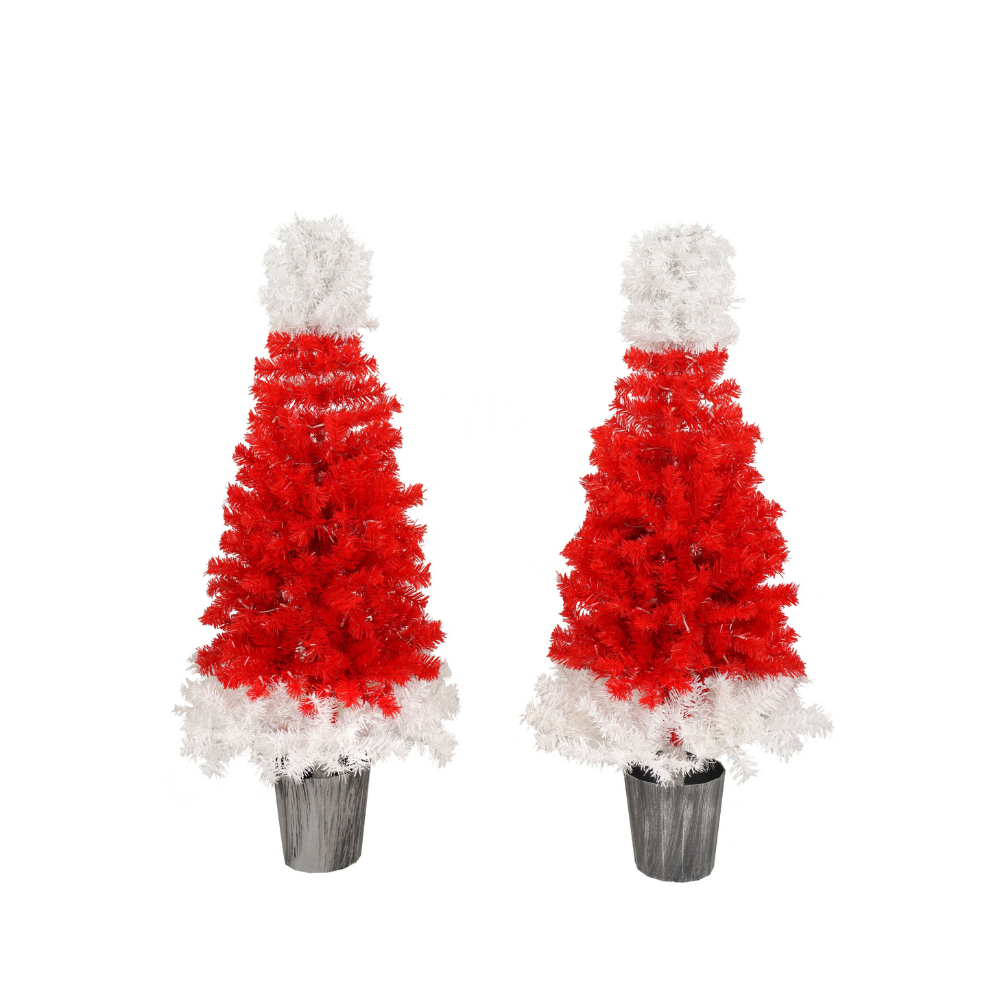 Lighted Santa Hat Style Christmas Tree Set of 2, 4ft Artificial Tree with Warm White Lights, Christmas Tree for Decoration Inside and Outside