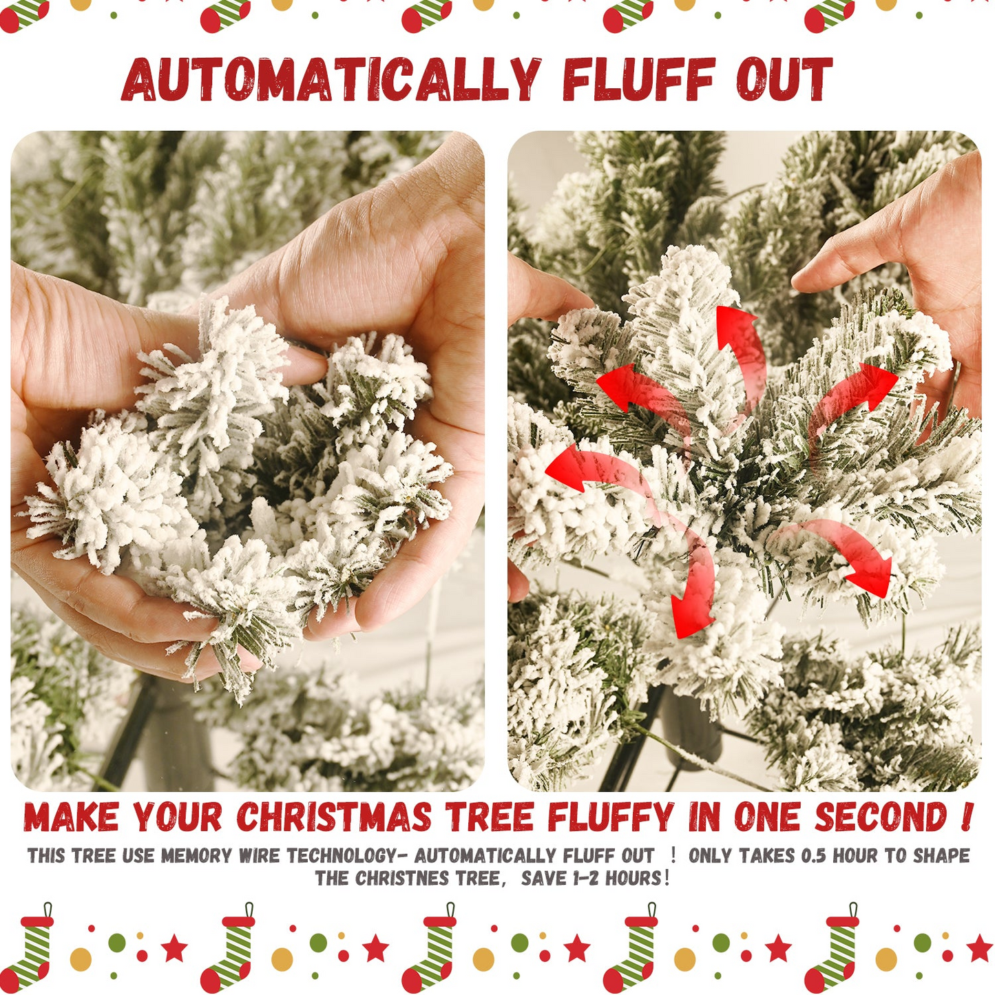 8FT PE+PVC Floceked Christmas Tree with Easy Power & Memory Wire Technology, 470 Dual-Color LEDs With 10 Function, G45 Bulbs, and 1793 Tips , Innovative Holiday Experience!