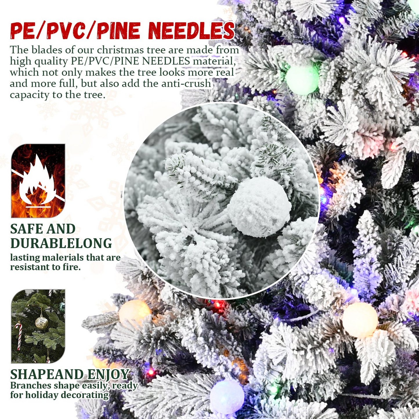 8FT PE+PVC Floceked Christmas Tree with Easy Power & Memory Wire Technology, 470 Dual-Color LEDs With 10 Function, G45 Bulbs, and 1793 Tips , Innovative Holiday Experience!