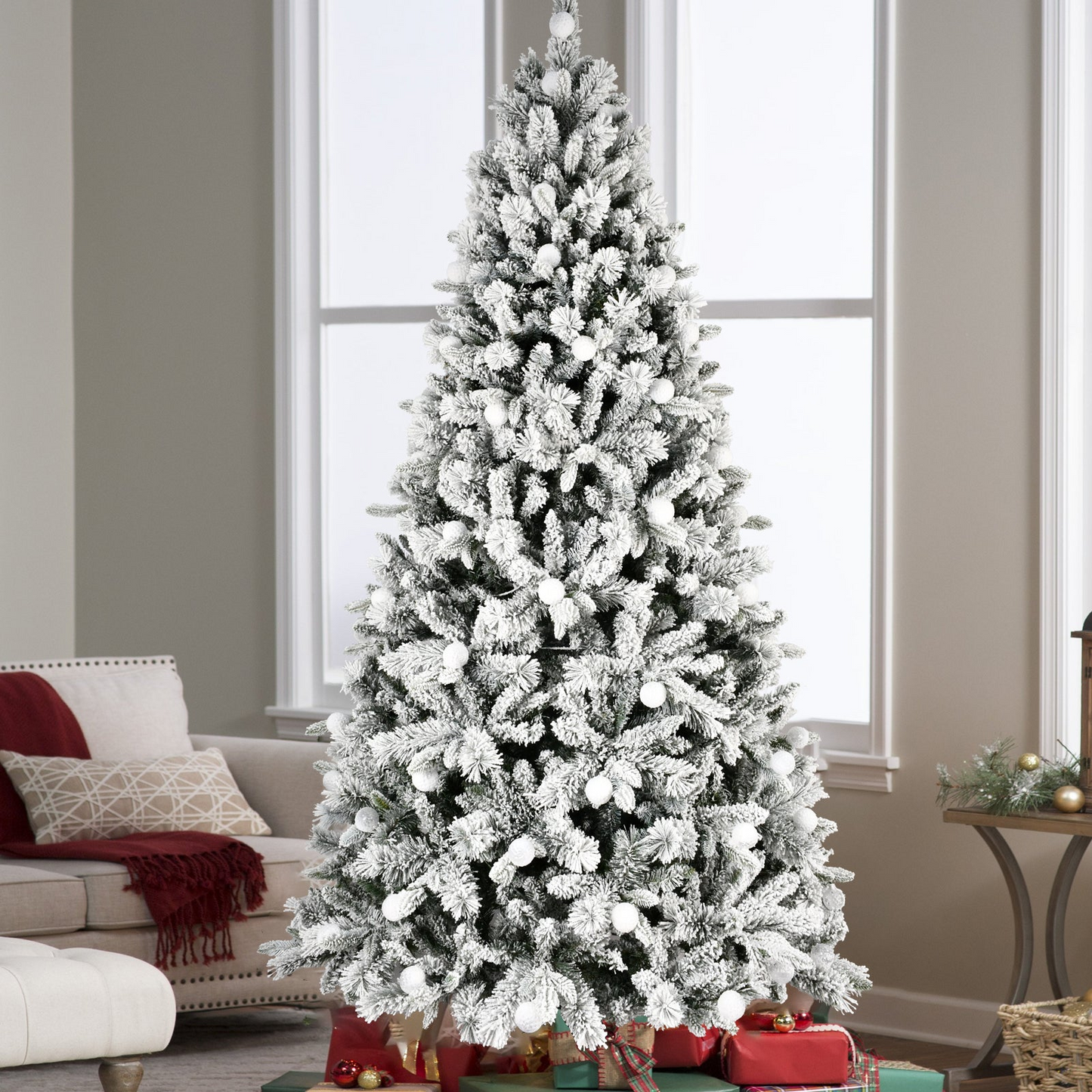 8FT PE+PVC Floceked Christmas Tree with Easy Power & Memory Wire Technology, 470 Dual-Color LEDs With 10 Function, G45 Bulbs, and 1793 Tips , Innovative Holiday Experience!