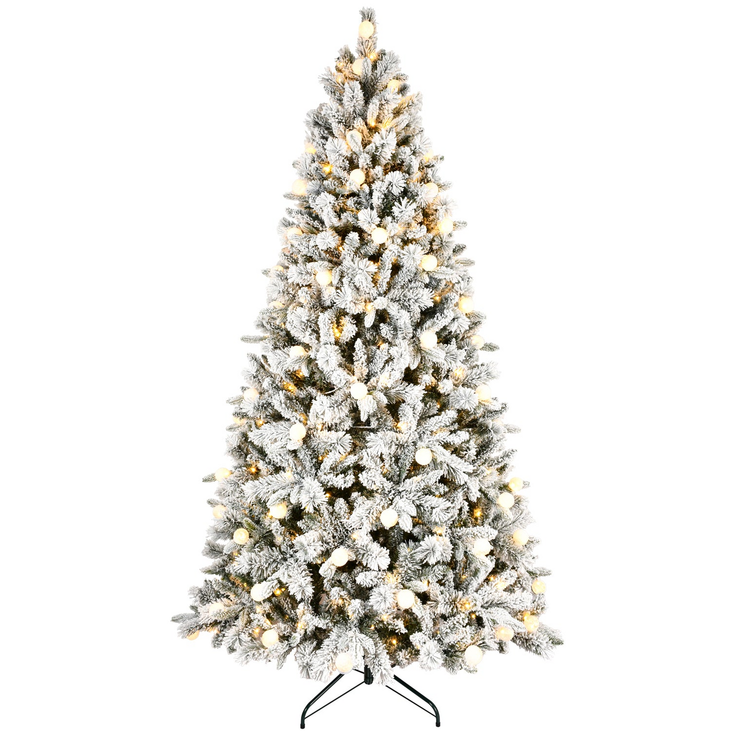 8FT PE+PVC Floceked Christmas Tree with Easy Power & Memory Wire Technology, 470 Dual-Color LEDs With 10 Function, G45 Bulbs, and 1793 Tips , Innovative Holiday Experience!