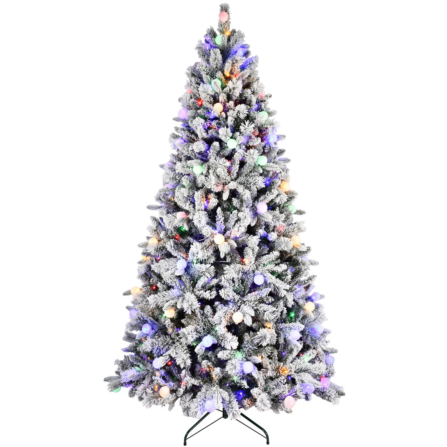 8FT PE+PVC Floceked Christmas Tree with Easy Power & Memory Wire Technology, 470 Dual-Color LEDs With 10 Function, G45 Bulbs, and 1793 Tips , Innovative Holiday Experience!