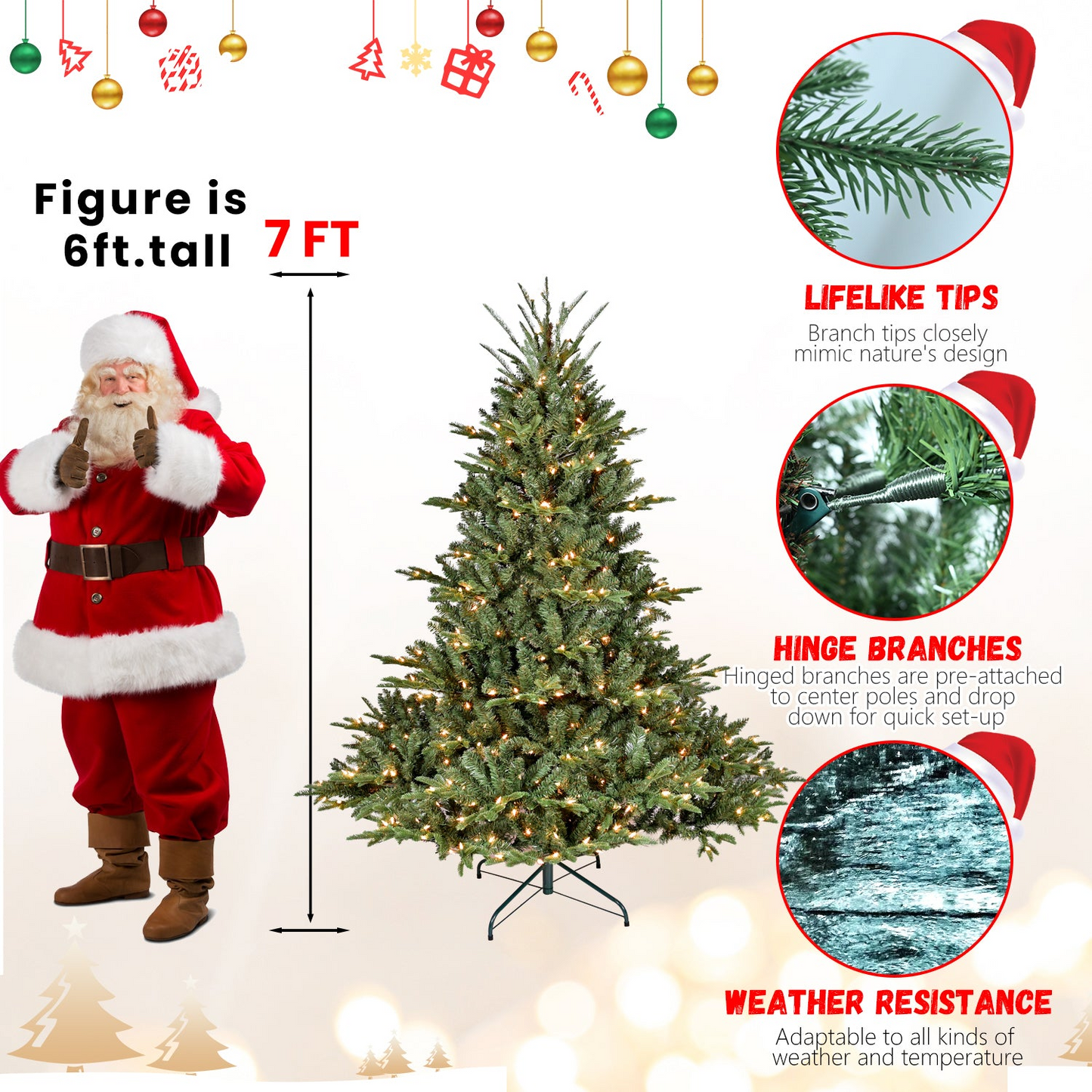 8FT Christmas Tree Simulate Nature Advanced Materials Premium Hinged Spruce Artificial Douglas Firs Tree, Christmas Holiday Party Atmosphere Decoration New Year Celebration PE + PVC Xmas Tree