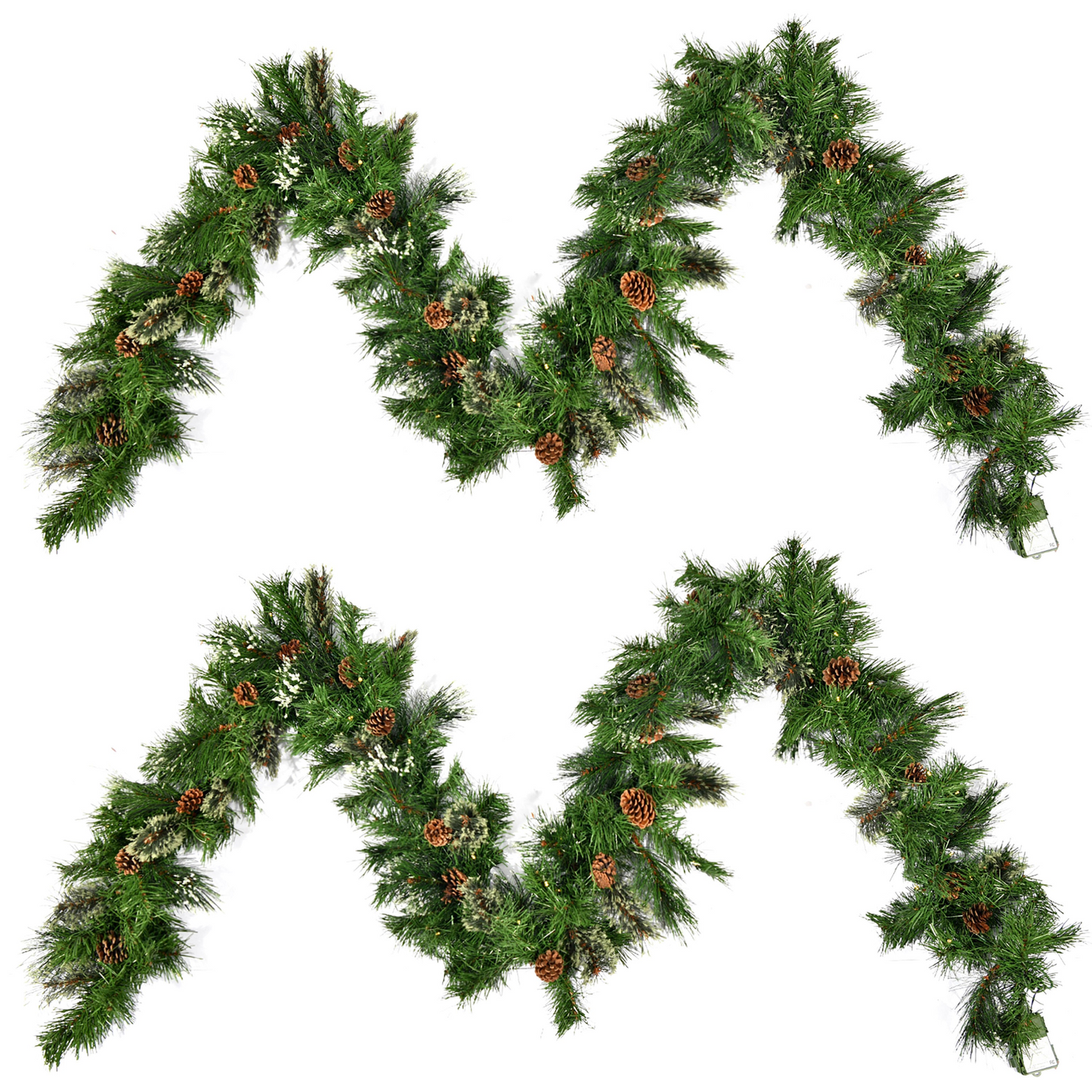 2-packed 9'X10'' Cashmere and Snow Bristle Garland with 20 Pine Cones and with 50 Warm White LED Lights with Timer-Battery Operated-Outdoor,160 Tips