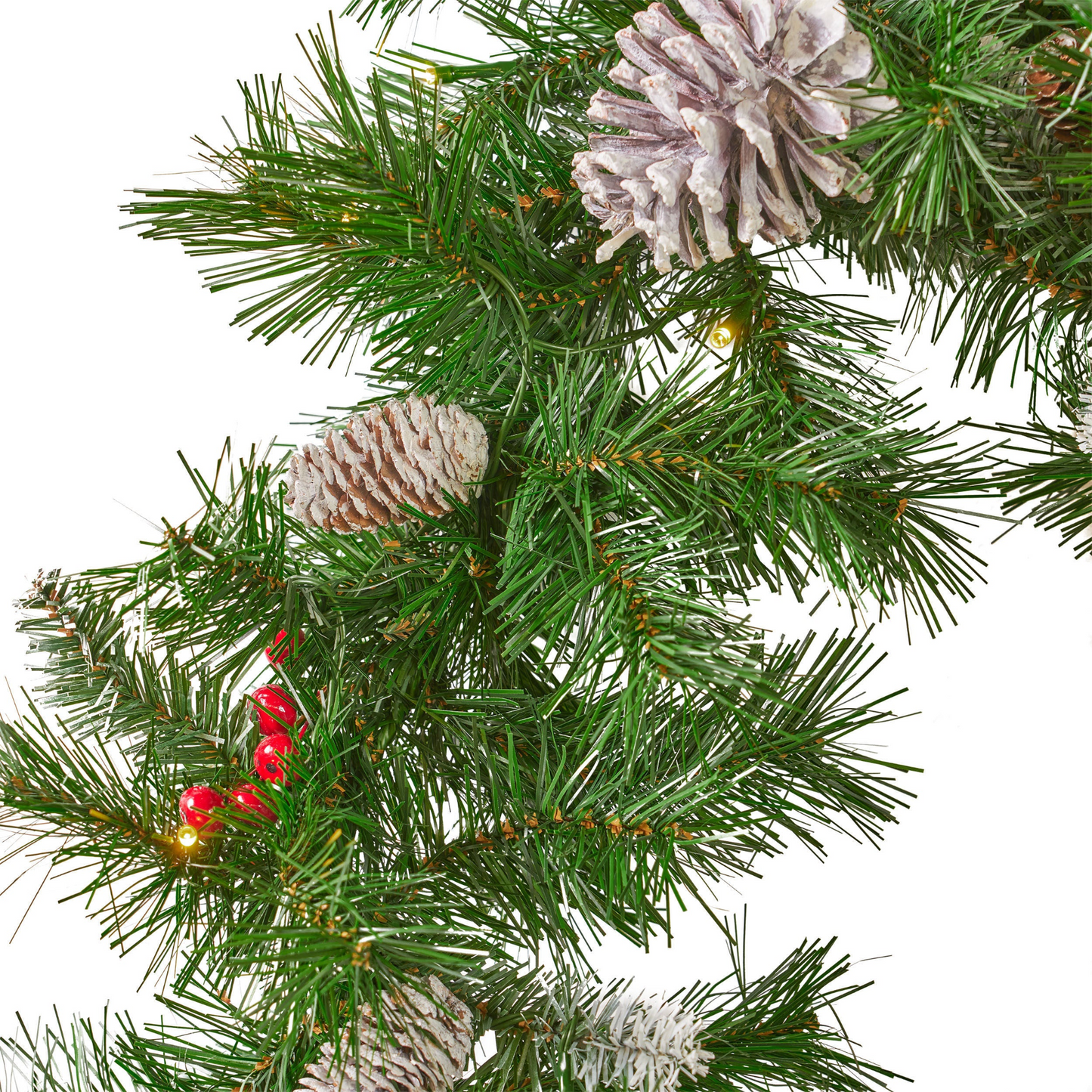2-packed 9'X10'' Mixed Frosted Garland with 20 Pine Cones and 10 Red Berry with 50 Warm White LED Lights with Timer-Battery Operated-Outdoor, 200 Tips