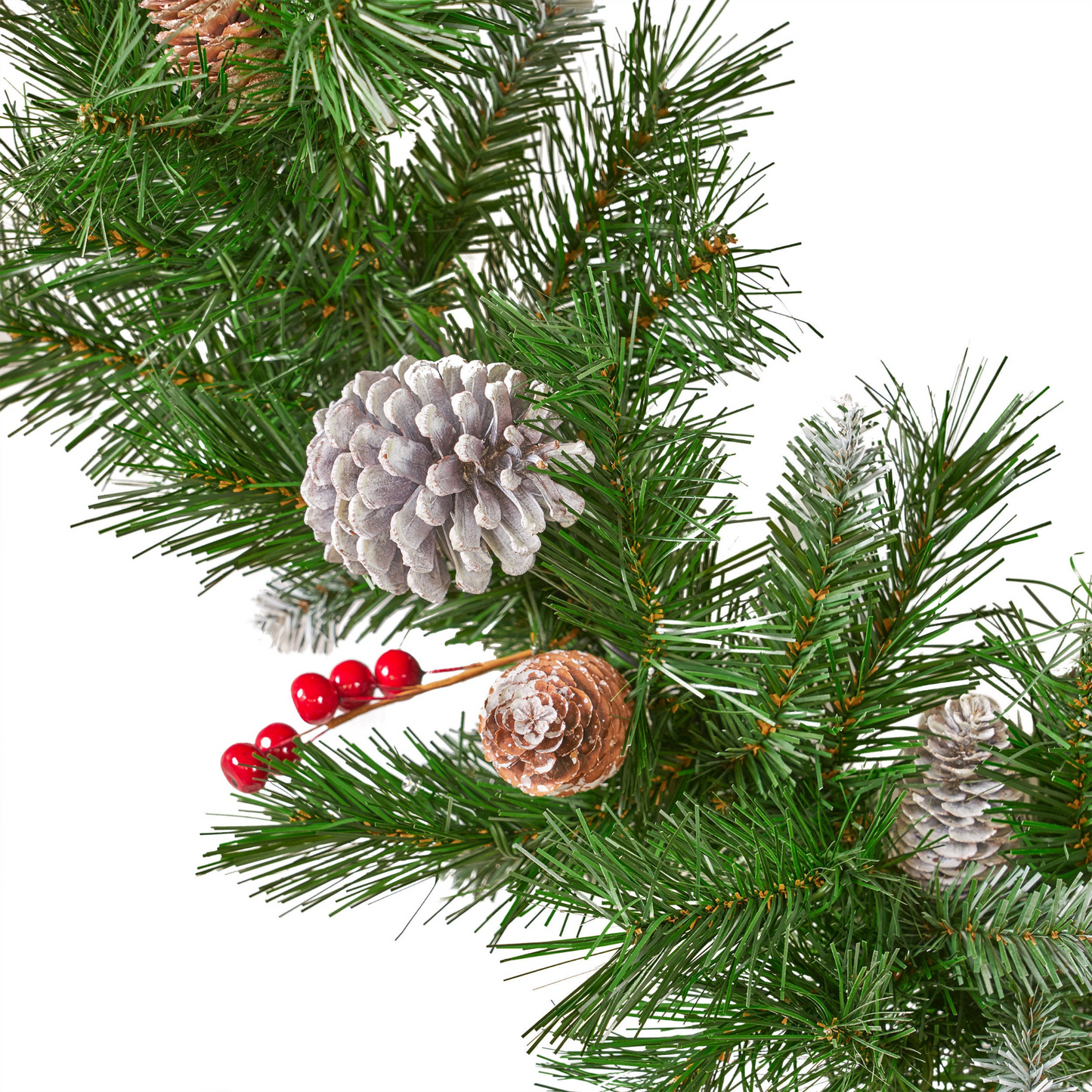 2-packed 9'X10'' Mixed Frosted Garland with 20 Pine Cones and 10 Red Berry with 50 Warm White LED Lights with Timer-Battery Operated-Outdoor, 200 Tips