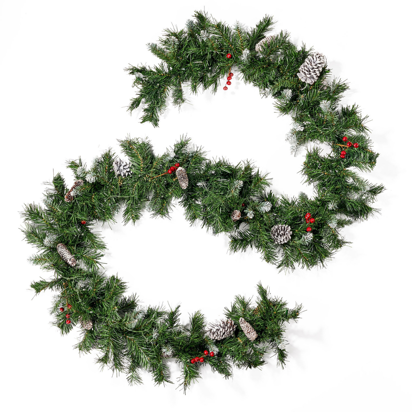 2-packed 9'X10'' Mixed Frosted Garland with 20 Pine Cones and 10 Red Berry with 50 Warm White LED Lights with Timer-Battery Operated-Outdoor, 200 Tips
