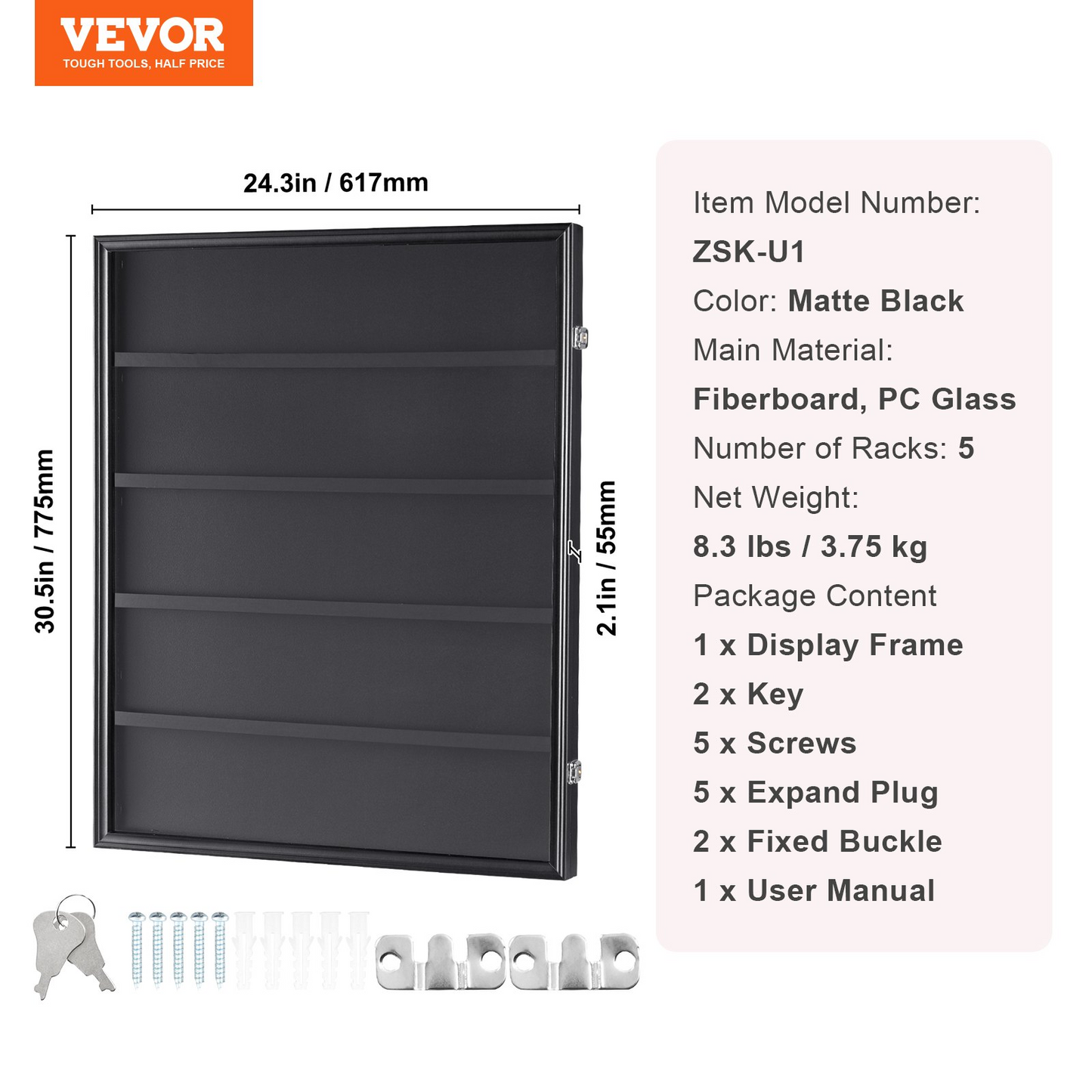 VEVOR 35 Graded Sports Card Display Case, 24.3x30.5x2.1 in, Baseball Card Display Frame with 98% UV Protection Clear View PC Glass, Lockable Wall Cabinet for Football Basketball Hockey Trading Card