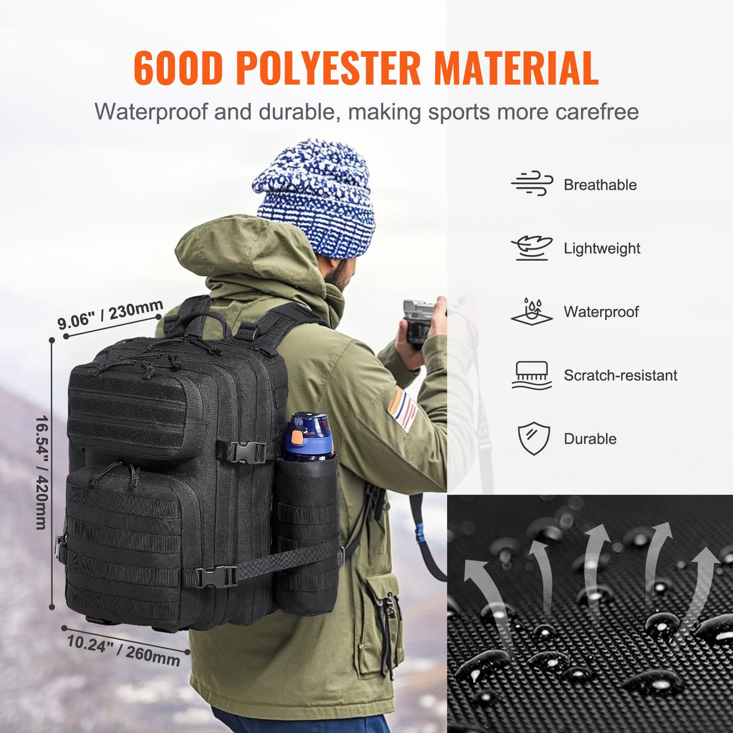 Tactical Backpack 25L Military Backpack with Molle Mode & 3 Compartments,Military Tactical Backpack For Men Molle Daypack 3 Day Bug Out Bag Hiking Rucksack With Bottle Holder