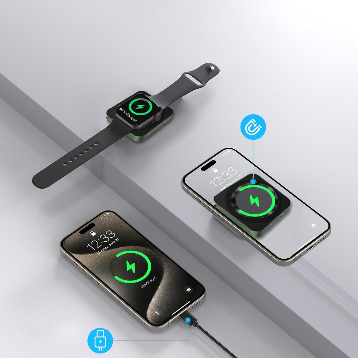 Mega Mini 3 In 1 Quality And Safety Magnetic Wireless Mega Capacity Mini Power Bank