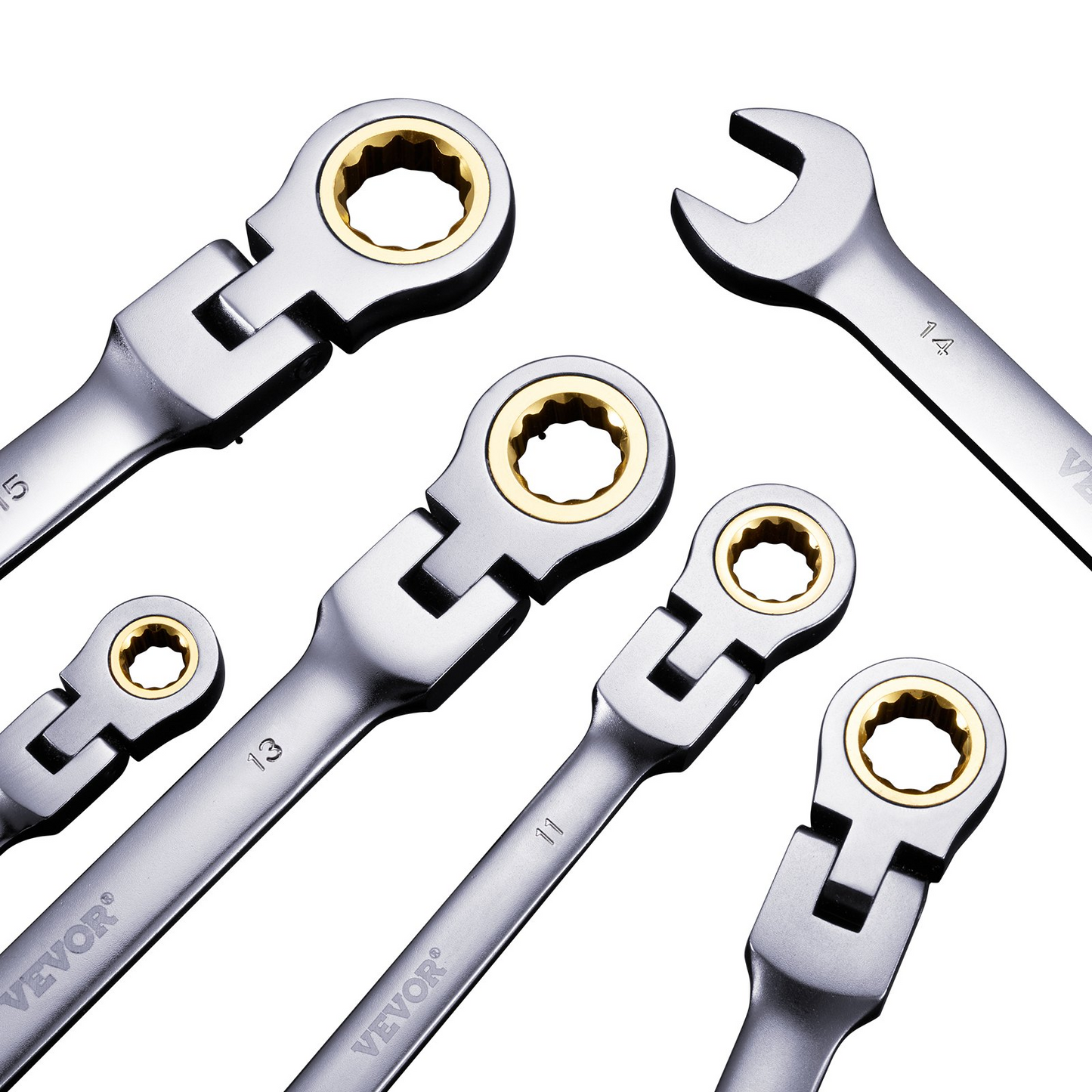 VEVOR Flex-Head Ratcheting Wrench Set 8 PC Metric 8 mm-17 mm with Roll-up Pouch
