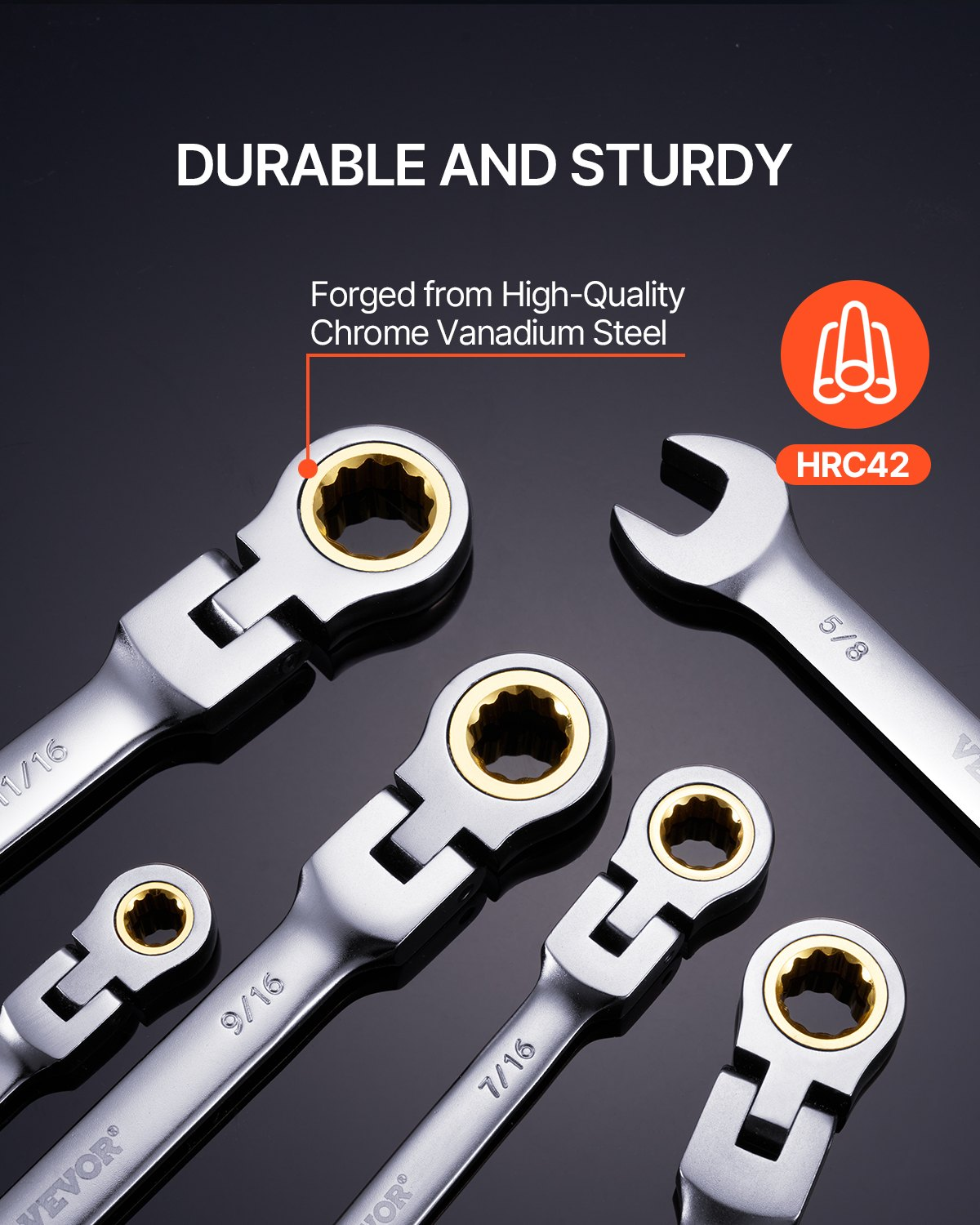 VEVOR Flex-Head Ratcheting Wrench Set 8 PCS SAE 5/16"-3/4" with Roll-up Pouch