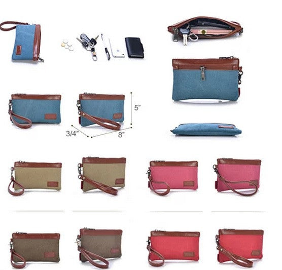 Stone Washed This & That Canvas Clutch and Wrist let 2 in 1 Purse