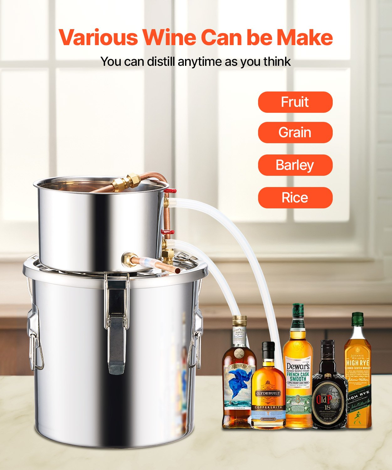 Moonshine Still 3 Gal Water Wine Alcohol Distiller Brewing Kit Stainless Steel