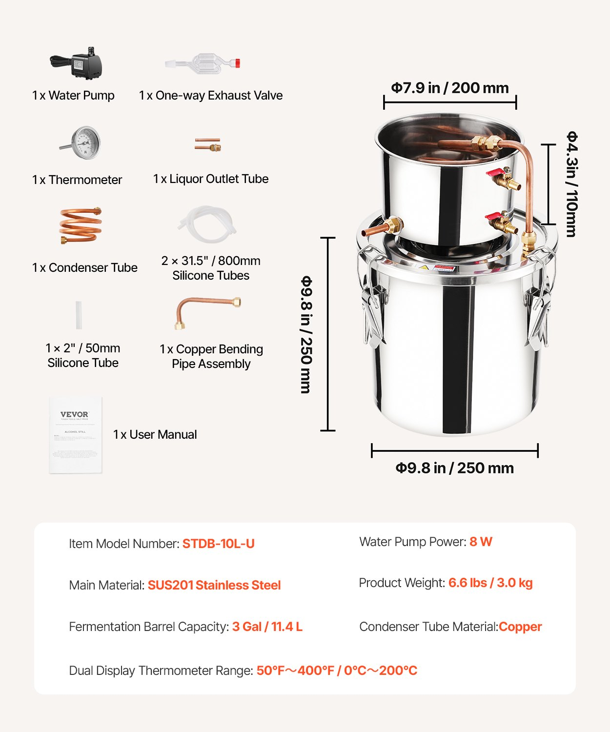 Moonshine Still 3 Gal Water Wine Alcohol Distiller Brewing Kit Stainless Steel