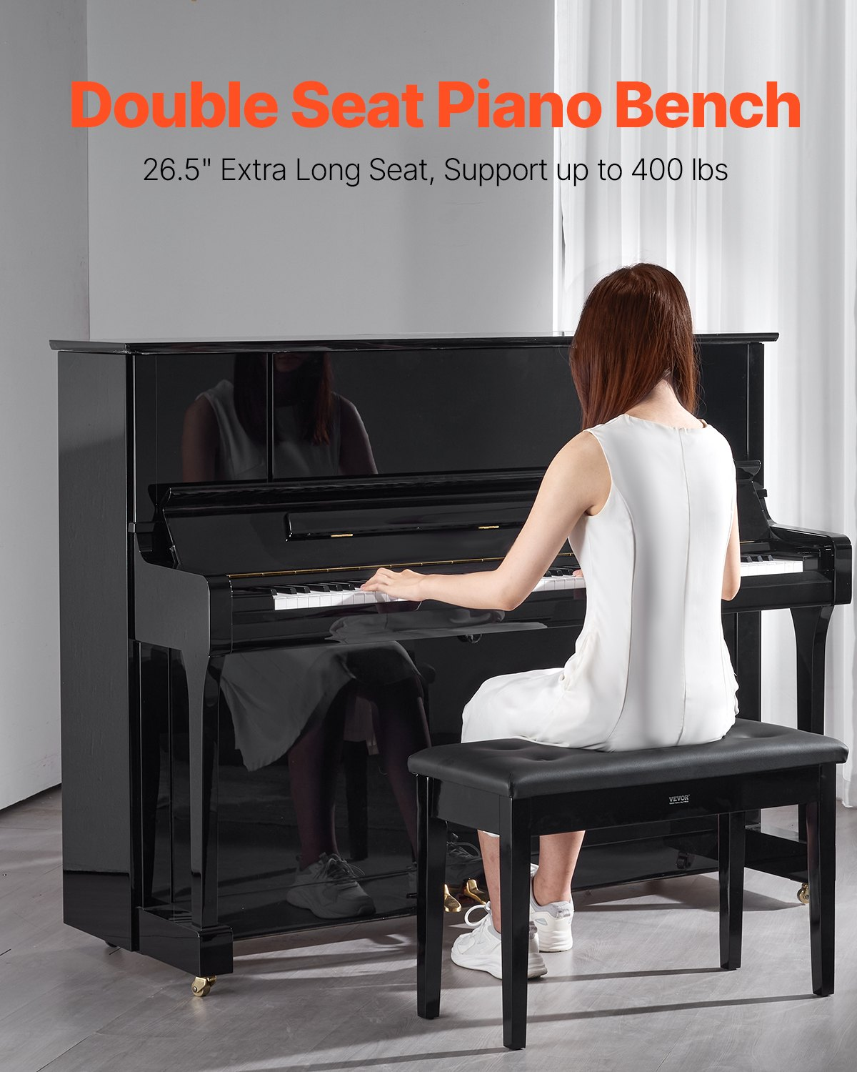Duet Piano Keyboard Bench Storage Padded Chair Wooden Vanity Bookcase Stool