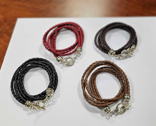 DOUBLE WRAP Woven Genuine Leather Toggle Bracelet