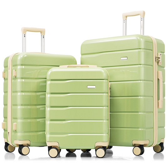 Premium ABS Travel Luggage Set , 3-Piece TSA Lock Suitcase Ensemble with 20, 24, and 28 Inch Sizes with 360° Spinner Wheels, green and beige