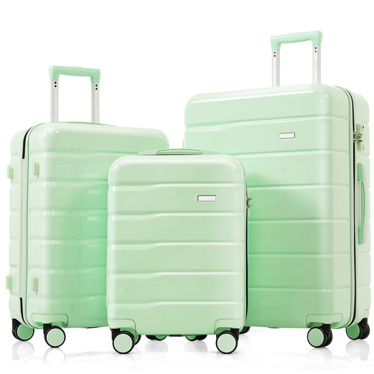 Premium ABS Travel Luggage Set , 3-Piece TSA Lock Suitcase Ensemble with 20, 24, and 28 Inch Sizes with 360° Spinner Wheels, light green